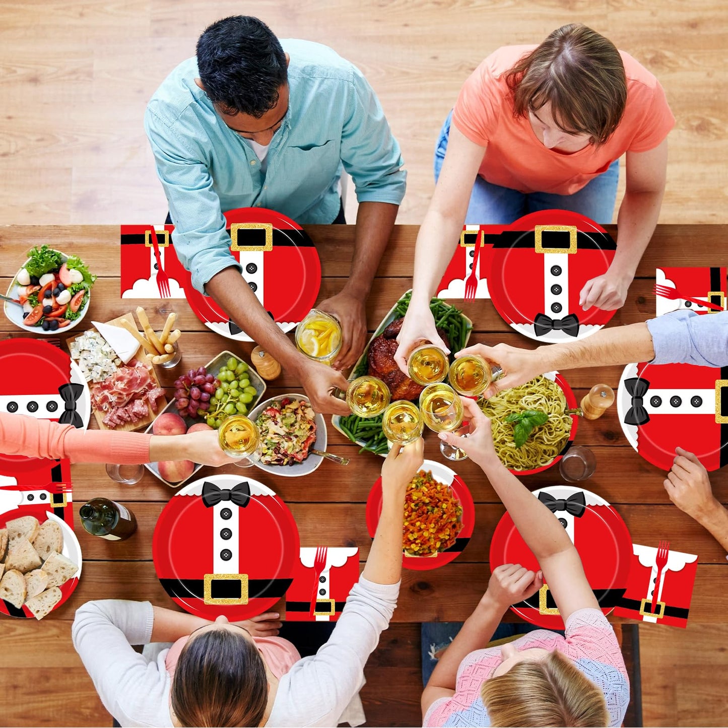 Kepeel 200Pcs Santa Claus Christmas Party Plates and Napkins Sets, Santa Claus Suit Party Supplies Decorations Winter Holiday Xmas Party Dinnerware for Kids Birthday Baby Shower Home Decor, Serves 50