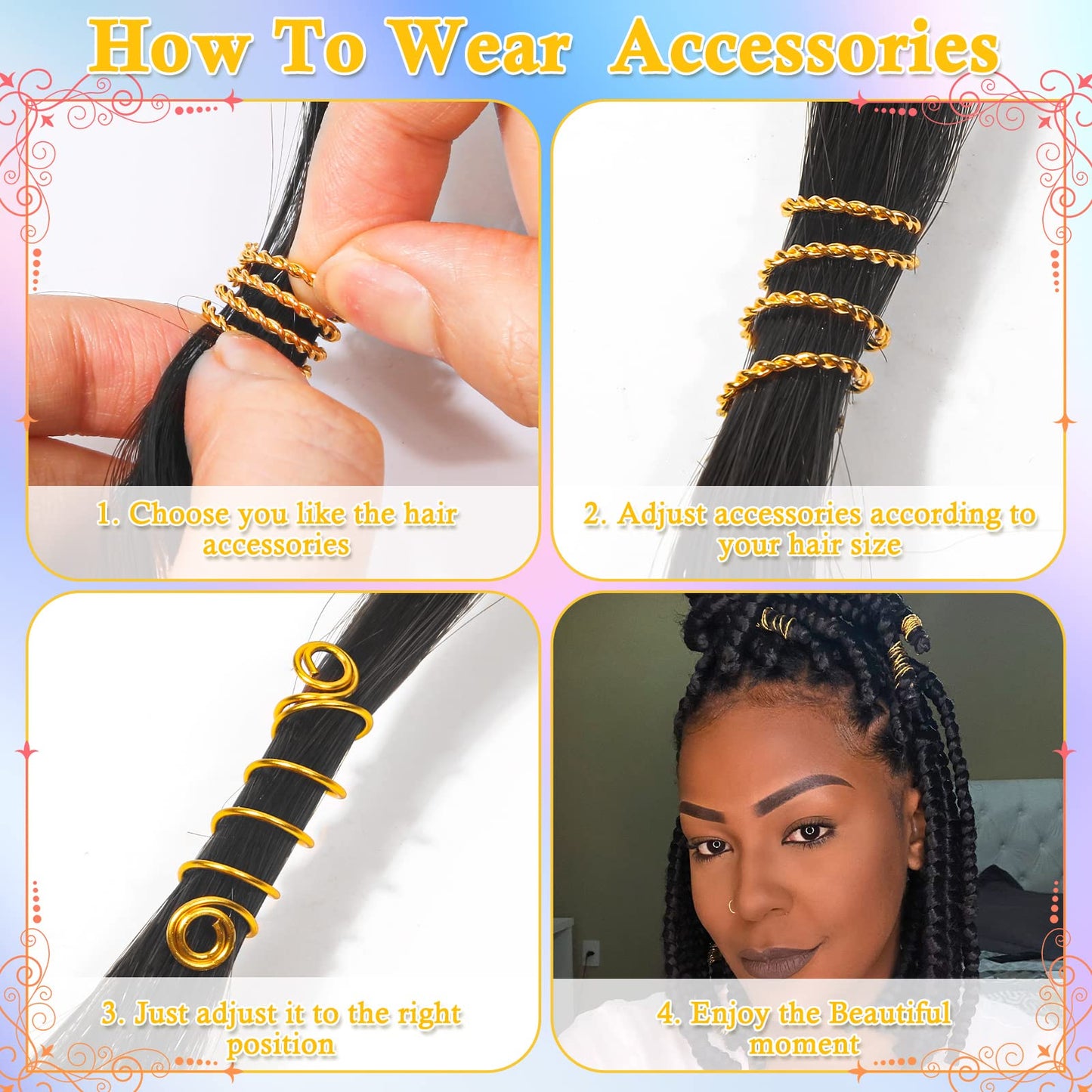 Lucomb 259 Pcs Hair Jewelry, Hair Accessories for Braids Silver Loc Jewelry for Hairs Dreadlocks Braid Jewelrys Hairs Cuffs Clips Dreadlock Accessories for Women's Loc Charms Rings Decoration