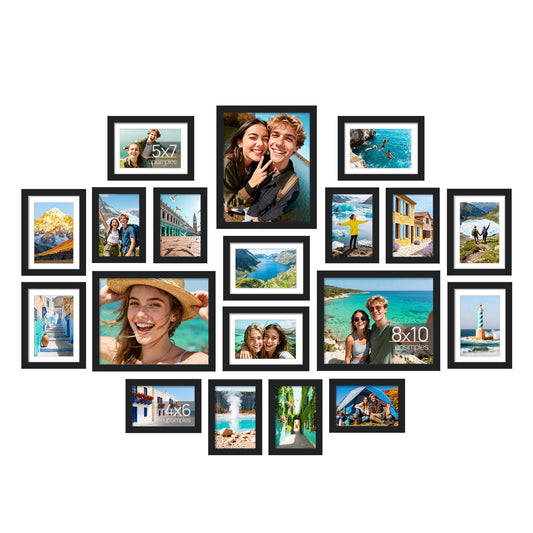 upsimples 19 Pack Picture Frames Collage Wall Decor for Mounting or Tabletop Display, Photo Gallery Frame Set for Family, Multi Sizes Including 8x10, 5x7, 4x6, Black