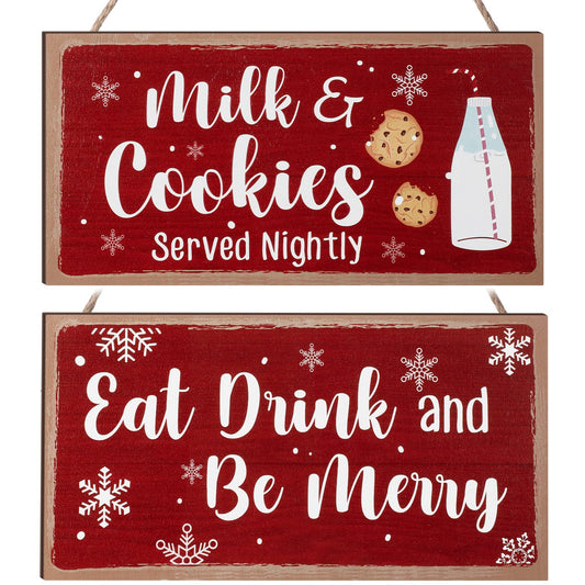 Blulu Christmas Hanging Wooden Sign - Eat Drink and Be Merry, Milk and Cookies, Merry Christmas Wall Decor, Rustic Gingerbread Decor for Kitchen, Coffee Bar, Indoor or Outdoor Decorations