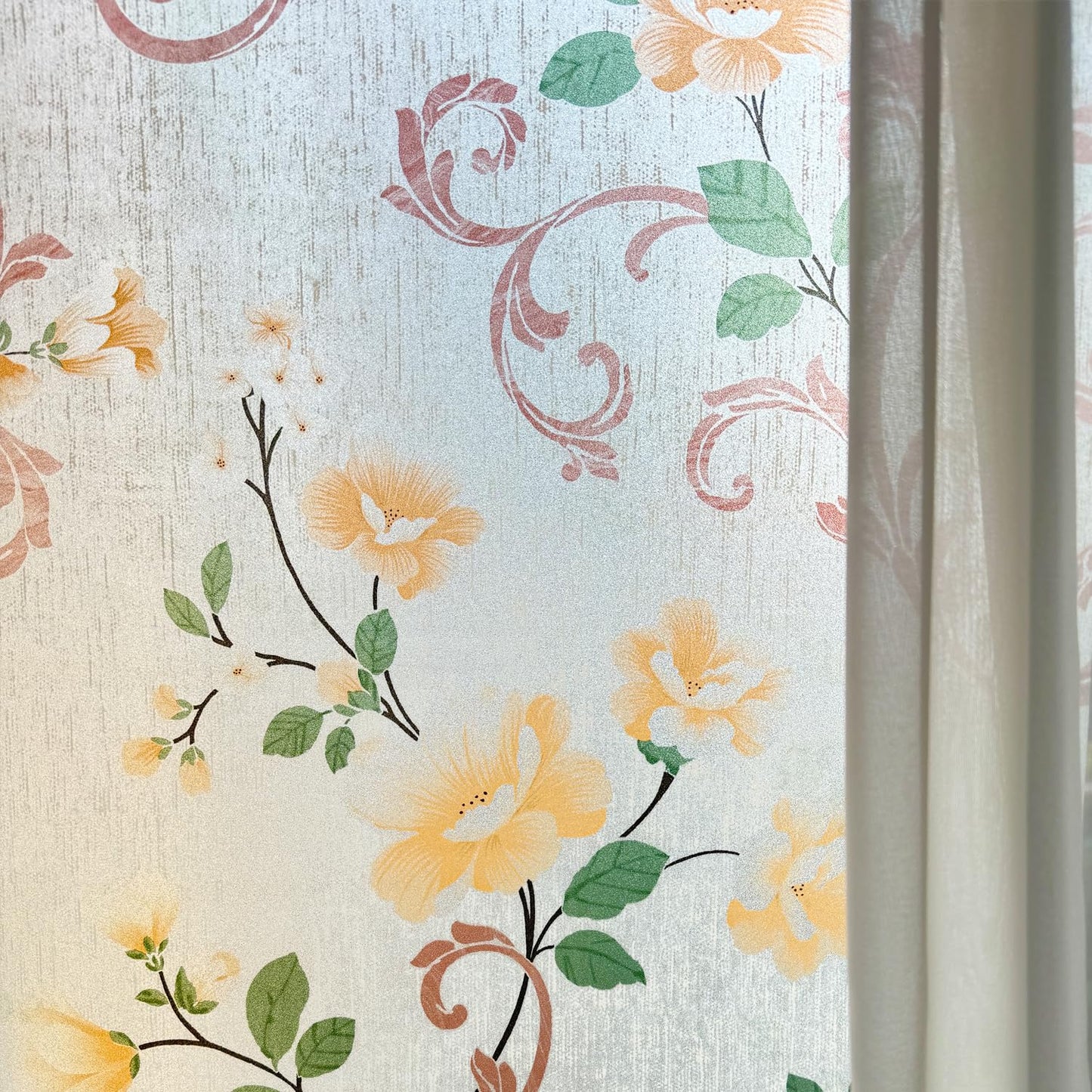 No Glue Window Films Elegant Flower Static Cling Glass Door Film Frosted Privacy Etched Tints Covers Decal,Anti-UV,Heat Control for Home and Office Decoration,17.5x78.7In.