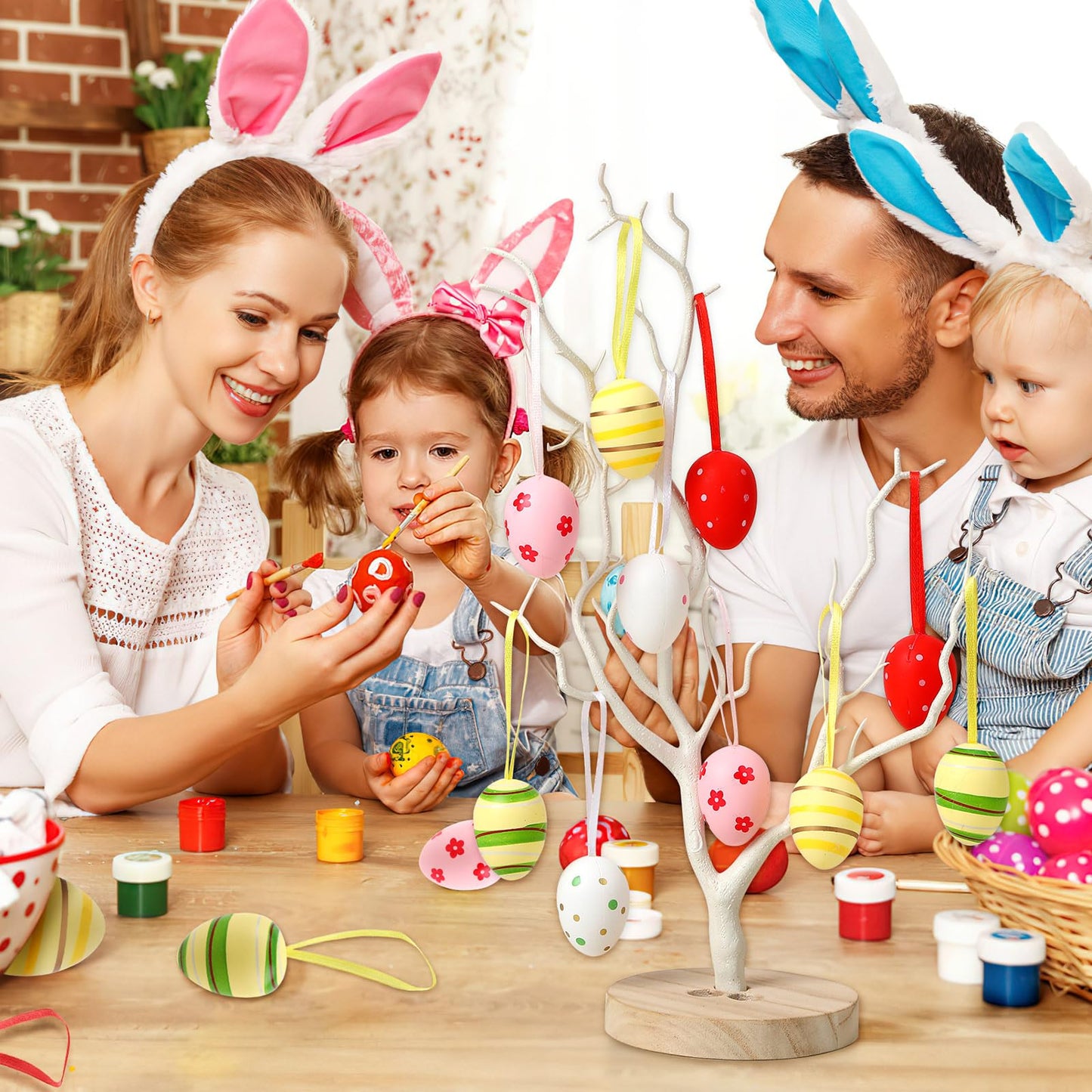 JUNEBRUSHS Valentines Day Decor Tree Decorations Set, 36 Pcs Ornaments for Valentine's St Patricks Easter Glossy Glitter Hanging Decorations for Home Wedding Party
