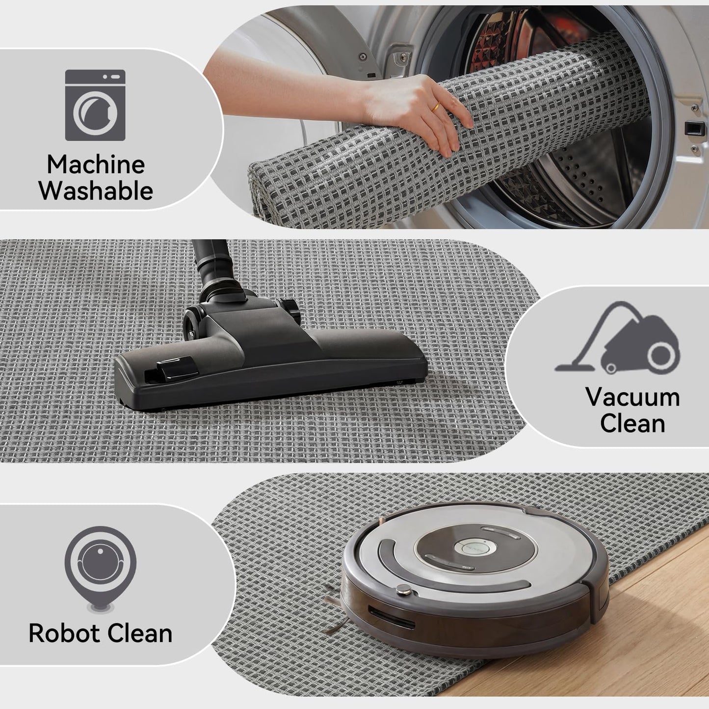QiCaiJia Washable Runner Rug - 2x6 Rug Runners for Hallways Non Slip, Woven Kitchen Rugs, Stain Resistant Soft Entryway Rugs for Living Room Laundry Bathroom Indoor Door Mat (2'x6', Grey)
