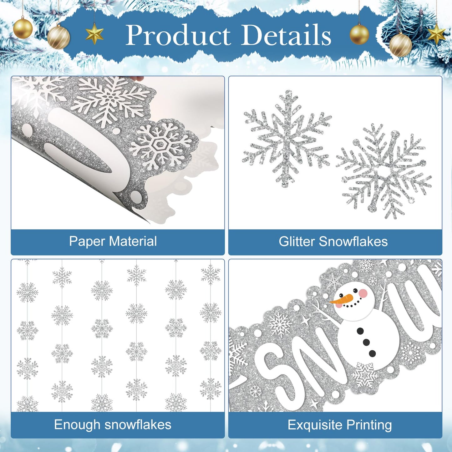 Blosssound Let It Snow Winter Door Decorations Snowflake Wonderland Doorway Curtain Let It Snow Sign with Snowflake Hanging Door Streamers Holiday Garland Banner for Winter Party Supplies(Sliver)