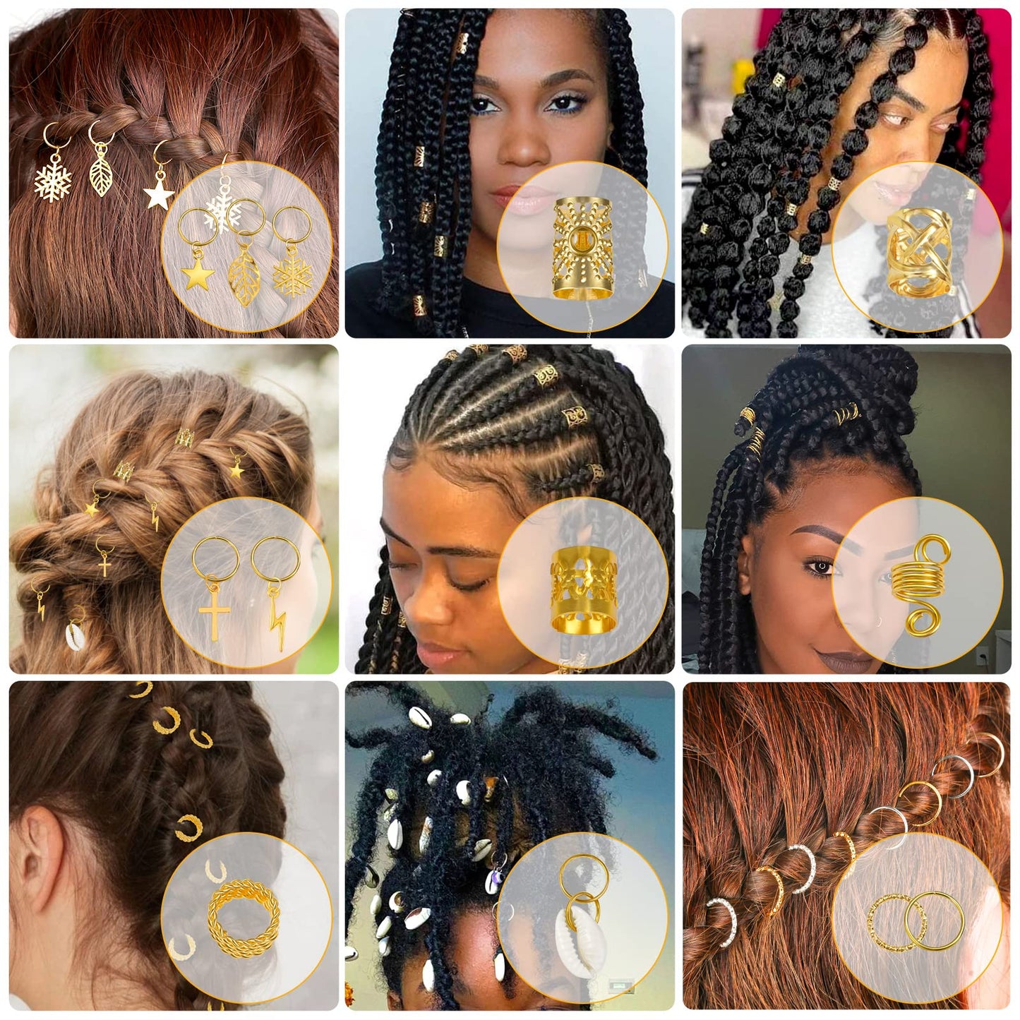 Lucomb 259 Pcs Hair Jewelry, Hair Accessories for Braids Silver Loc Jewelry for Hairs Dreadlocks Braid Jewelrys Hairs Cuffs Clips Dreadlock Accessories for Women's Loc Charms Rings Decoration