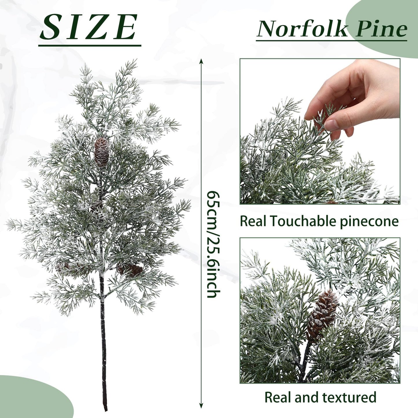 Giegxin 4 Pcs Large 25.6 Inch Christmas Snow Frosted Cedar Pine Branches with Pinecones Faux Greenery Cedar Pine Stems White Frosted Picks and Sprays Vase Filler for DIY Home Garland Wreath Xmas Decor