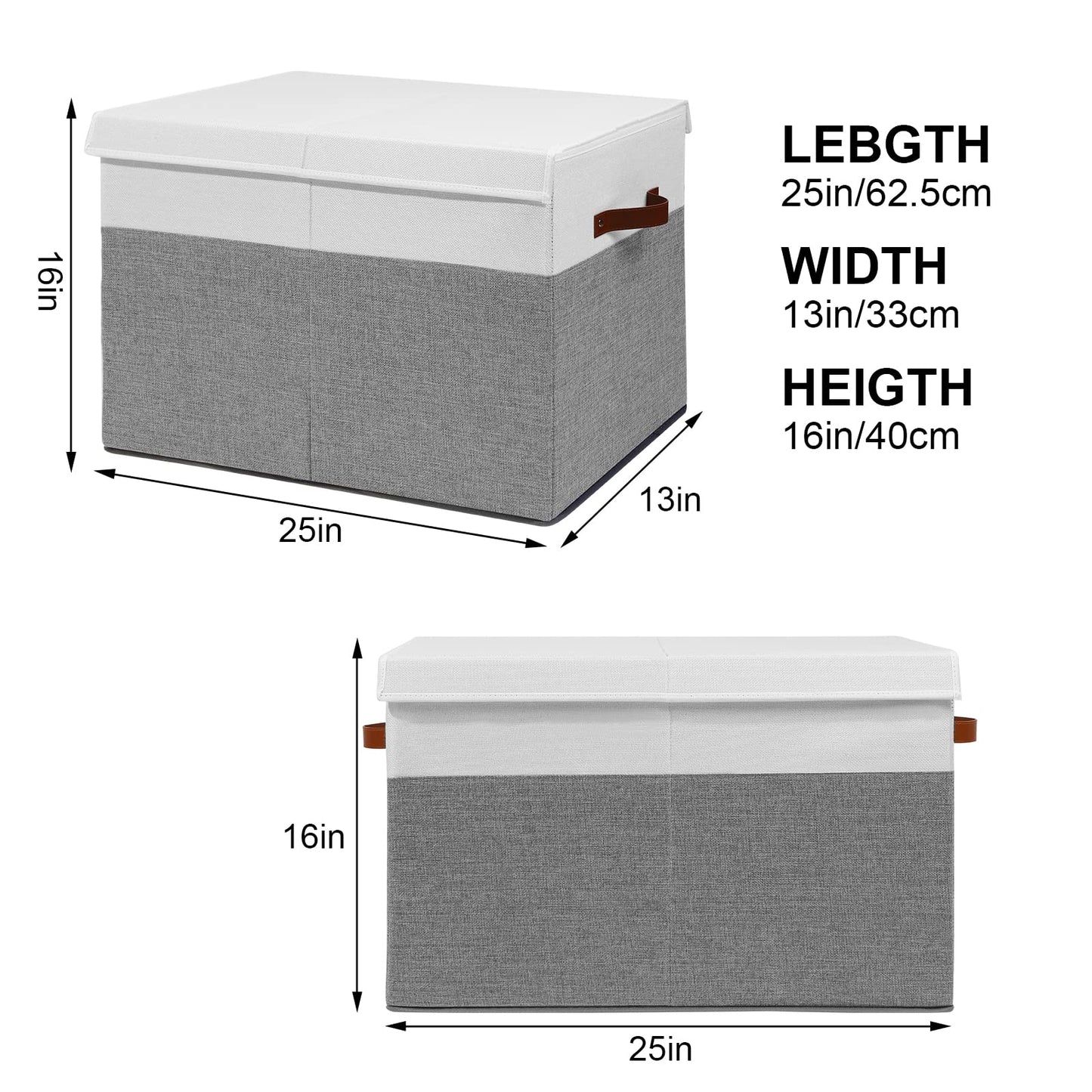 Gowee Large Toy Storage Box with Lid, Sturdy Toys Storage Chest Bin Organizer Basket with Dividers for Kids, Boys, Girls, Nursery, Closet, Bedroom, Playroom 25"x13" x16" (Grey and White)