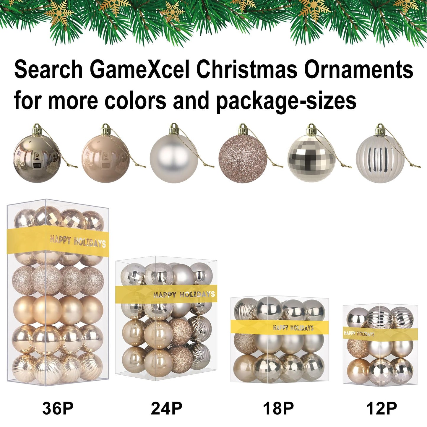 Champagne Gold Set of XL (4.0") 4PCS Christmas Balls - Christmas Tree Decoration Ornaments Shatterproof Hanging Balls for New Year Easter Valentine Holiday Decorations