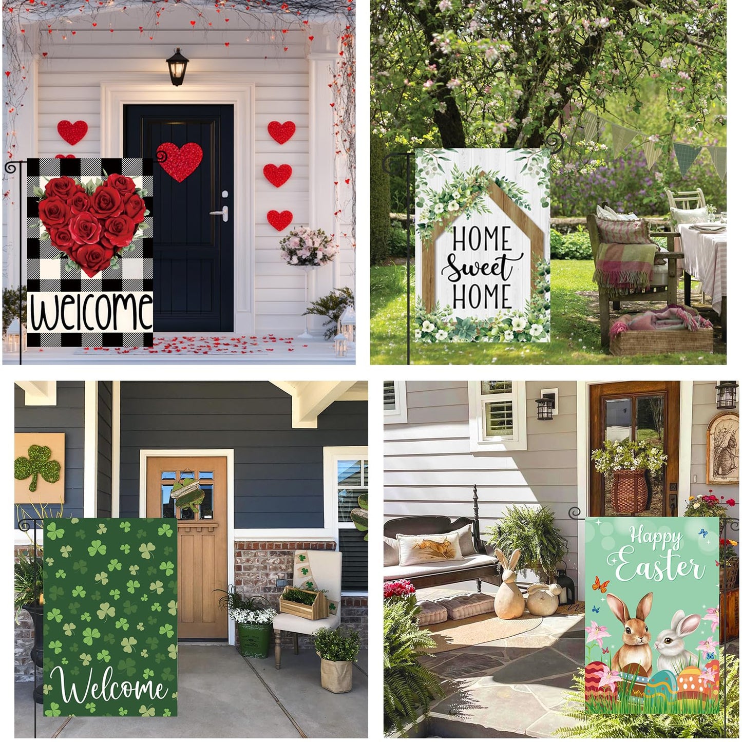 Seasonal Garden Flags Set of 12 Double Sided 12x18 Inch, Small Yard Flags for Outside, Christmas Halloween Easter Valentine's Day Decor, Spring Summer Fall Winter Holiday Garden Decorations