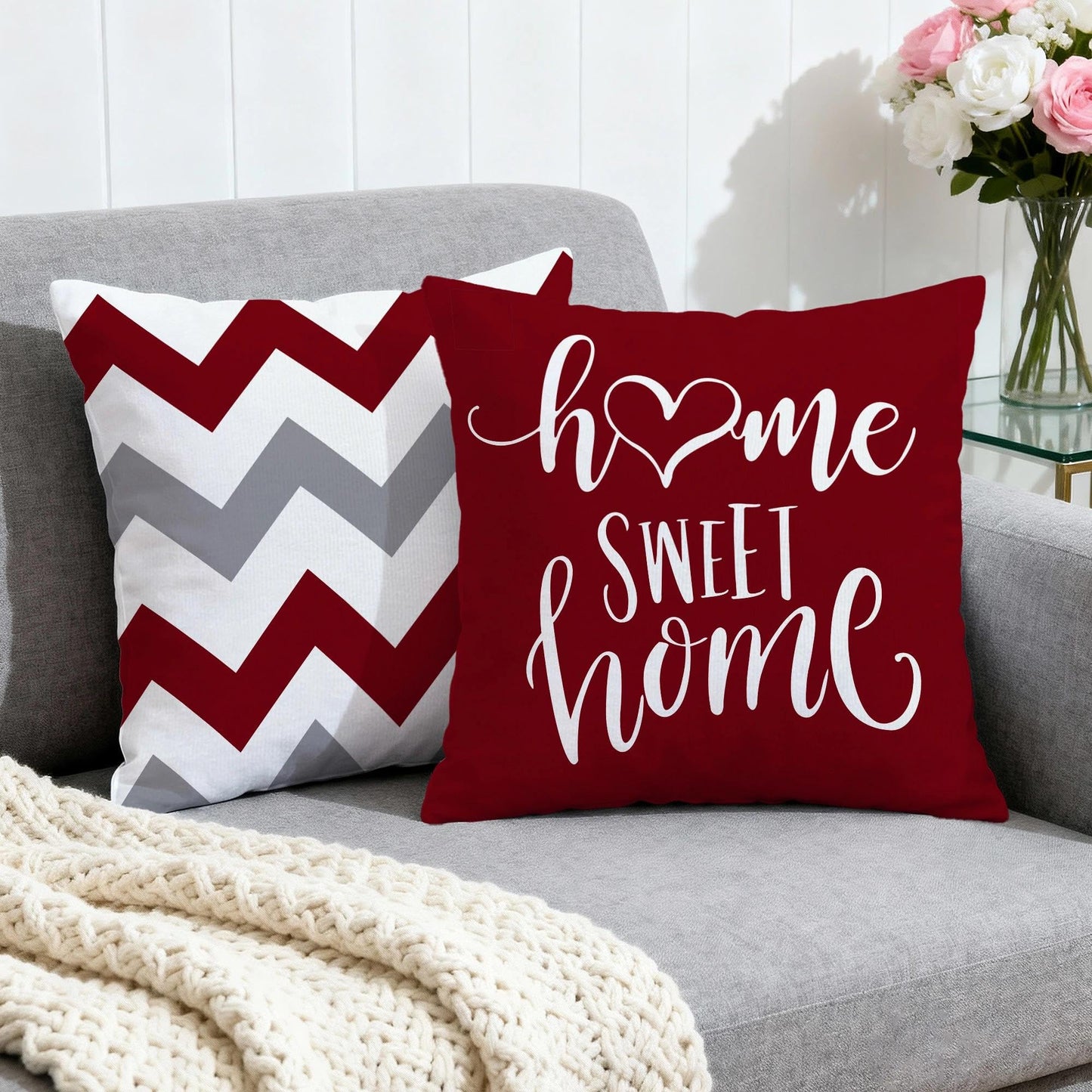 Hexagram Geometric Burgundy Pillow Covers 18x18 Set of 4, Decorative Outdoor Boho Modern Throw Pillow Covers, Home Sweet Home Farmhouse Cushion Case for Couch Sofa Bedroom Indoor Decor(No Insert)