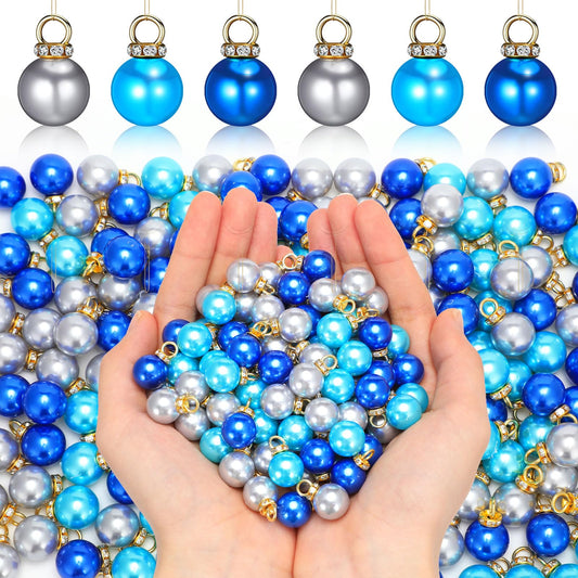 Halloscume 200pcs Winter Blue Mini Balls Ornaments Imitation Pearl Miniature Winter Tree Hanging Decorations Colorful Glitter Balls for Holiday Party Decor