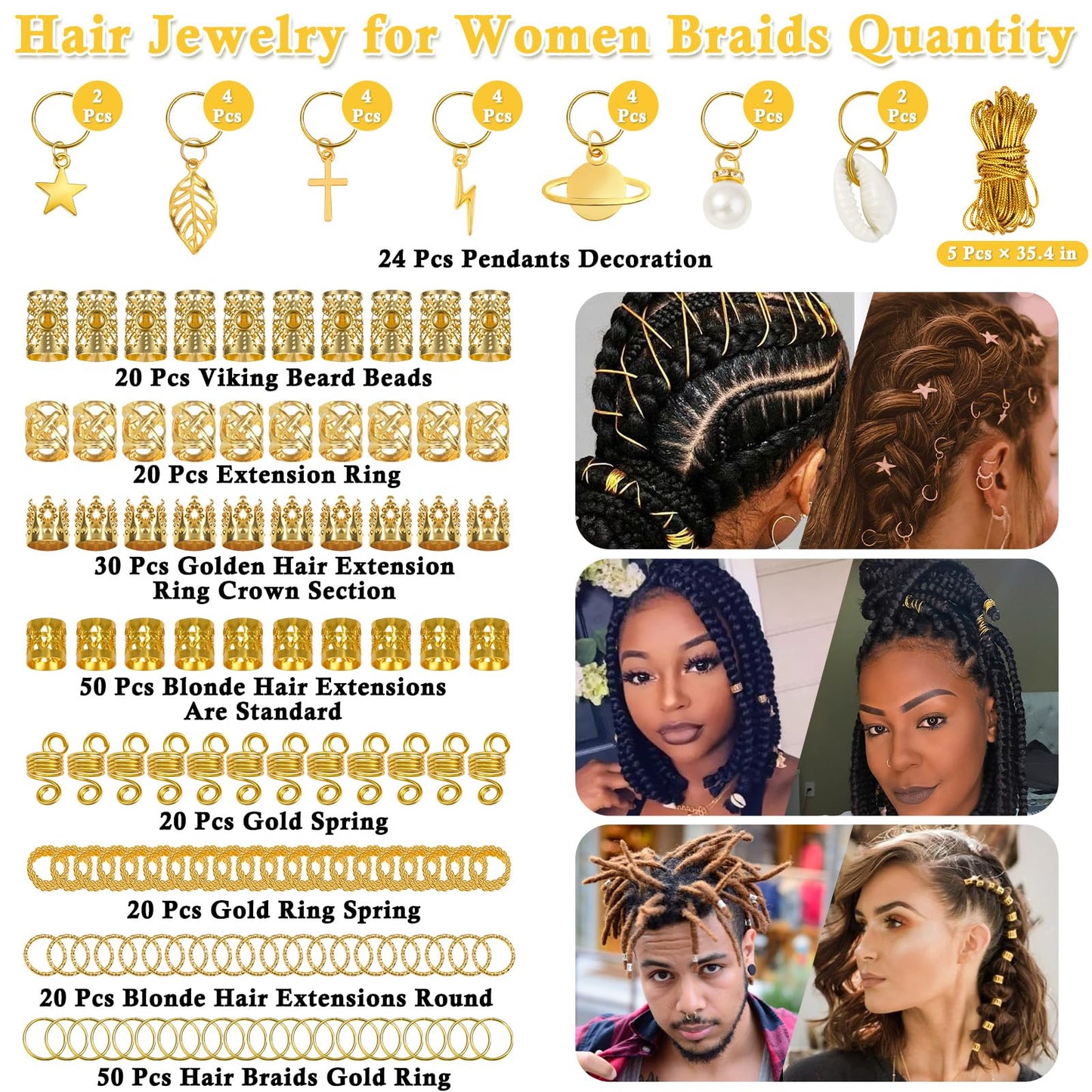 Lucomb 259 Pcs Hair Jewelry, Hair Accessories for Braids Silver Loc Jewelry for Hairs Dreadlocks Braid Jewelrys Hairs Cuffs Clips Dreadlock Accessories for Women's Loc Charms Rings Decoration