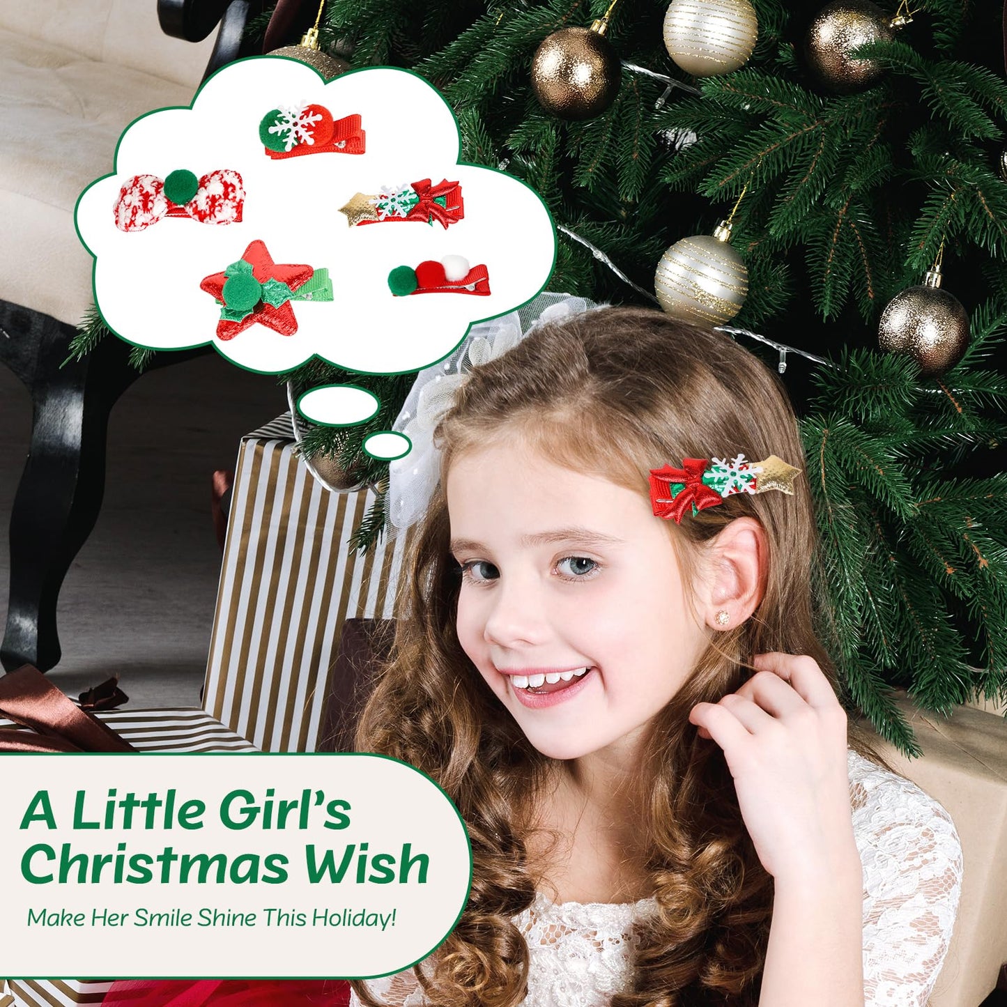 Christmas Hair Clips Set - Santa Hat, Snowflake, Bow & Star Barrettes for Women Girls Holiday Party (Red/Green) Hair Accessories for Women Girls (Pom Pom)