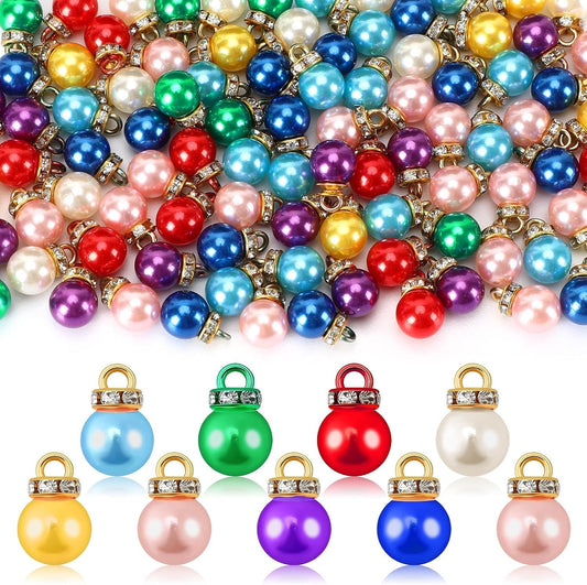 Jansun 90PCS Christmas Mini Balls Ornaments Multicolour Imitation Pearl Pendants Miniature Xmas Tree Hanging Decorations Small Vintage Glitter Balls for Holiday Party Outdoor Indoor DIY Craft Supplies