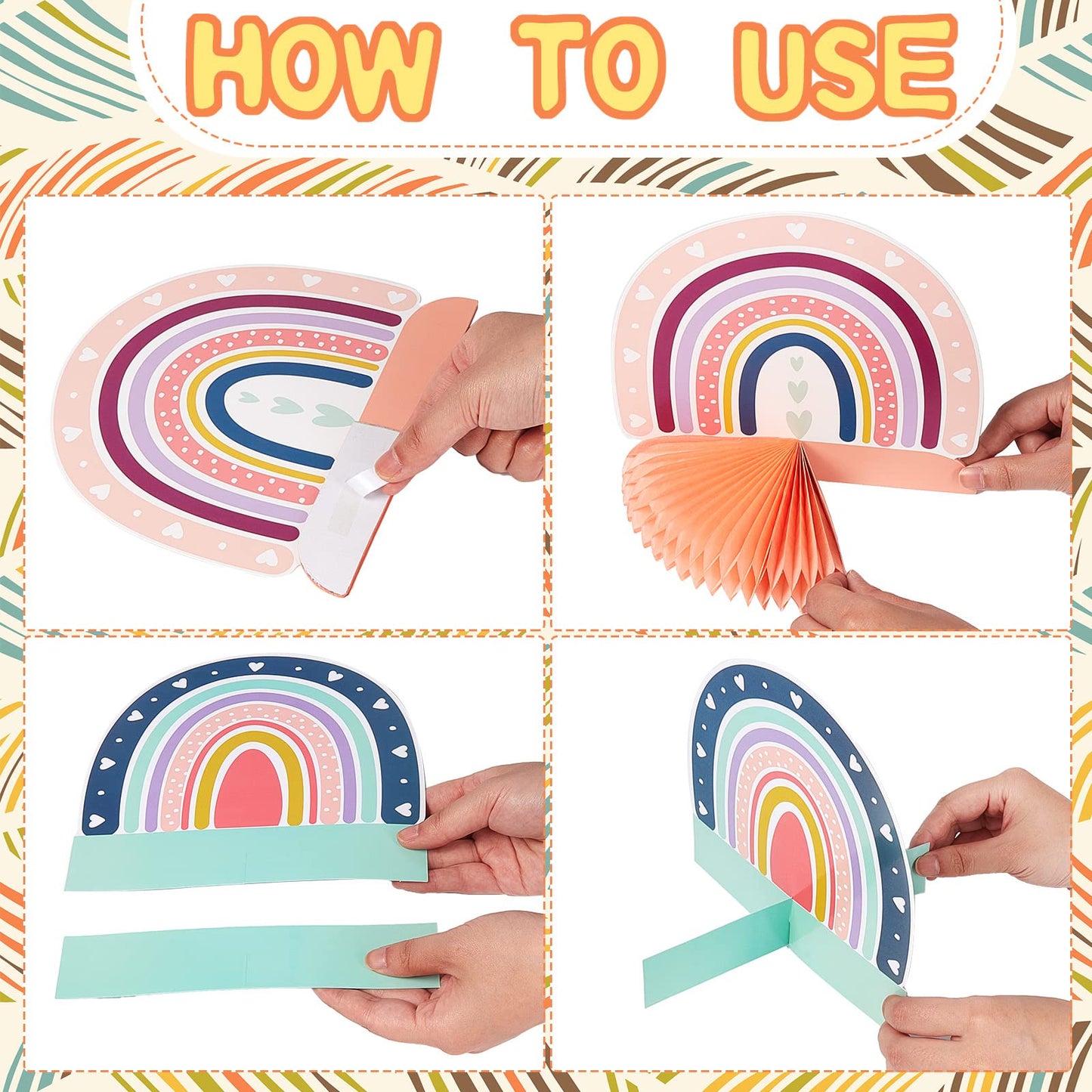 Marspark 10 Pcs Rainbow Honeycomb Centerpiece Rainbow Teamed Easter Birthday Party Table Decoration Supplies Pastel Table Sign Boho Decor Heart Paper Centerpiece for Baby Shower Wedding Decor