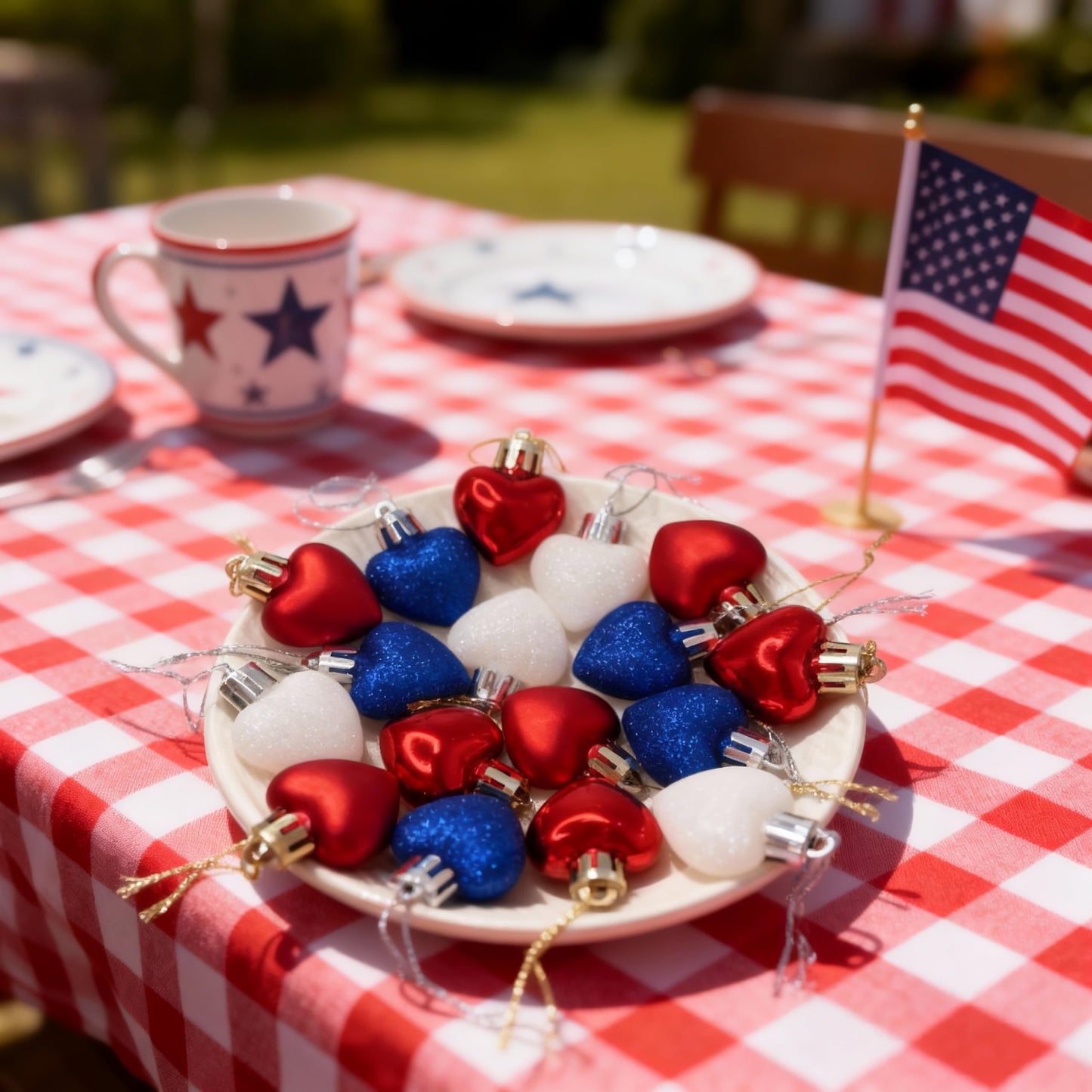 HipTree Mini Patriotic 4th of July Tree Ornaments Decorations,20ct 1.18 Inch Red White Blue Heart Shaped Baubles for Memorial Day, Independence Day,Veterans Day, Flag Day,American Party Decorations