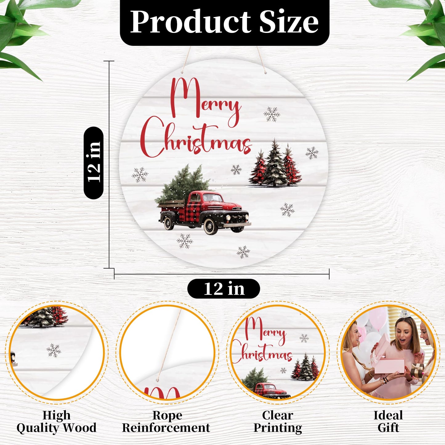 Merry Christmas Wood Hanging Sign, Christmas Welcome Decor for House Front Door