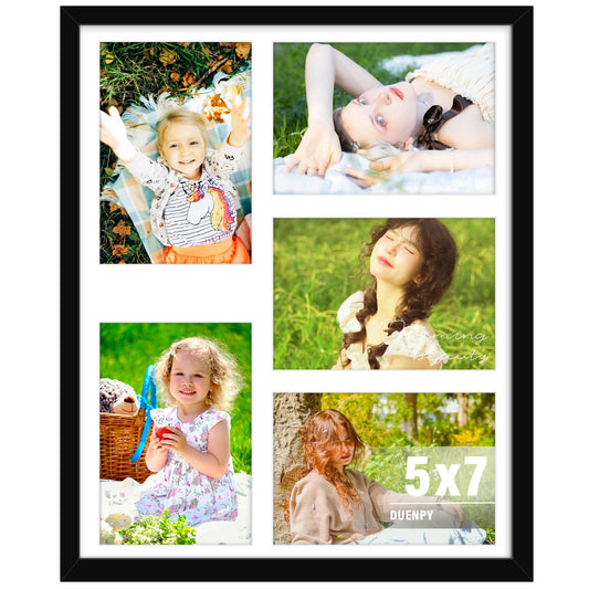 DUENPY 13x16 Picture Frame 5x7 Collage Picture Frame Displays Five 5x7 inch Photos Collage Wall Decor Wall Hanging Black