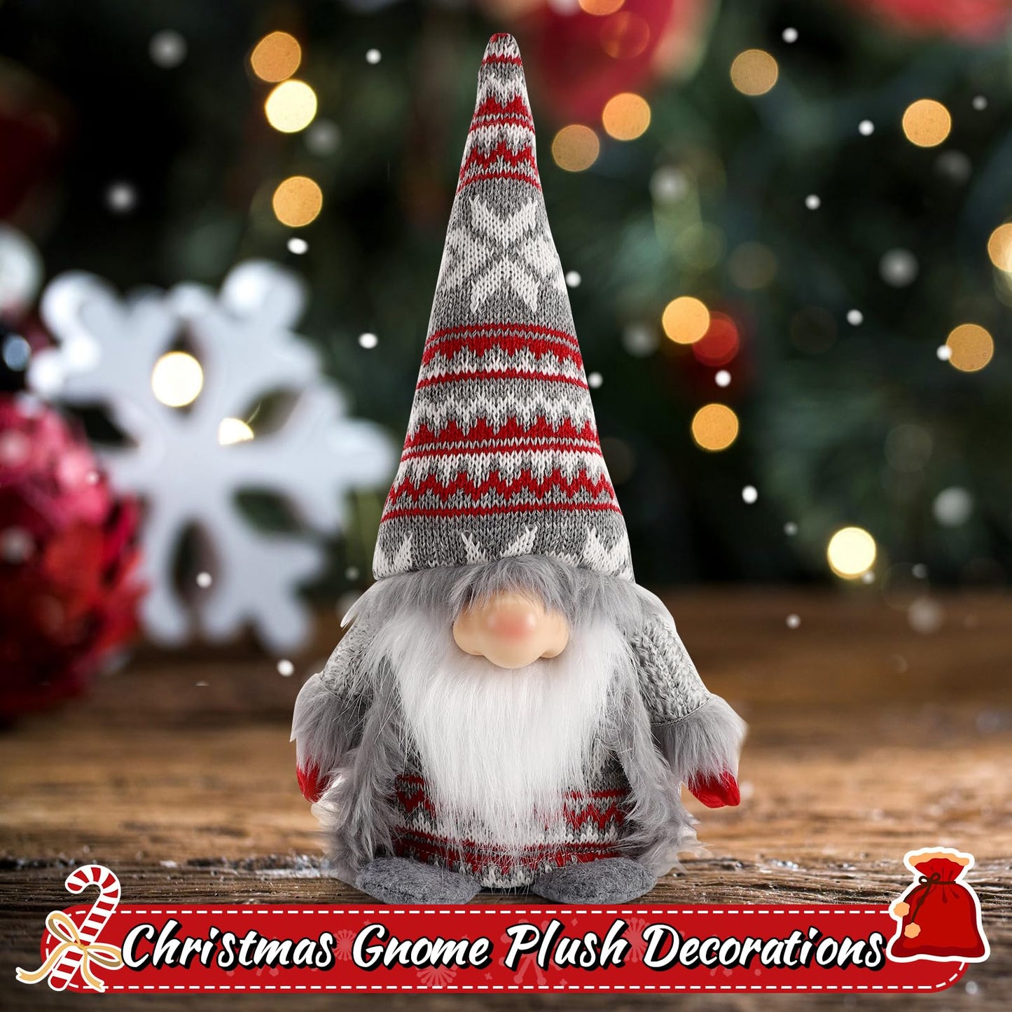 DUJSRZL Gnome Christmas Decorations - Santa Plush Ornaments Holiday Elf Dwarf Thanksgiving Halloween Valentines Nordic Gifts for Home Tiered Tray Tabletop Décor (Grey)