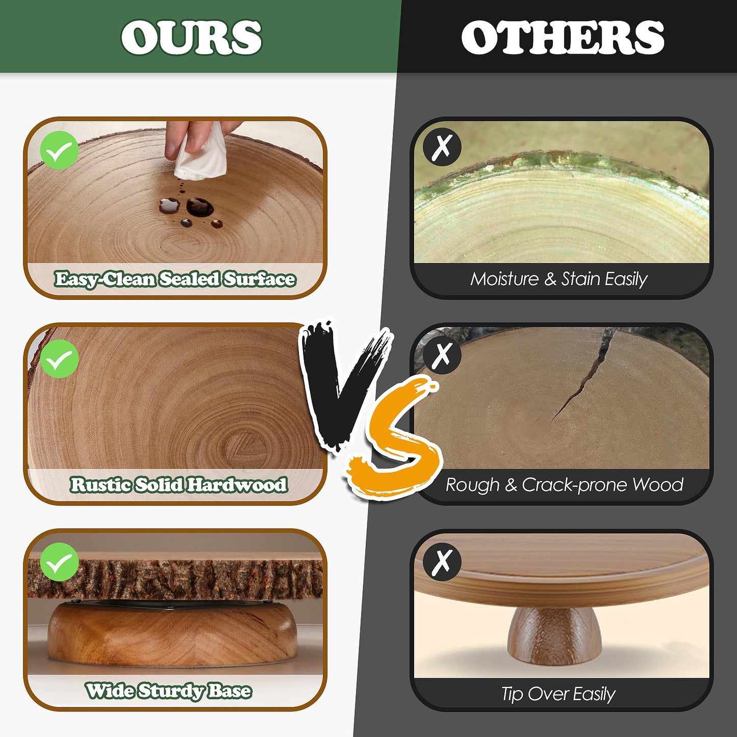 Rotating Cake Stand 12" Wood Cake Stand with Cake Cutting Set,Rustic Wooden Cake Stands for Party/Wedding/Baking Gifts/Event/Cake Turntable for Decorating