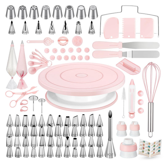 Kootek 158PCs Cake Decorating Kit, Baking Supplies Tools - Includes Cake Stand Turntable, 64 Icing Piping Tips Set, 2 Frosting Spatulas, 3 Scrapers, 50+2 Pastry Bags, Coupler, Video Tutorial, Booklet