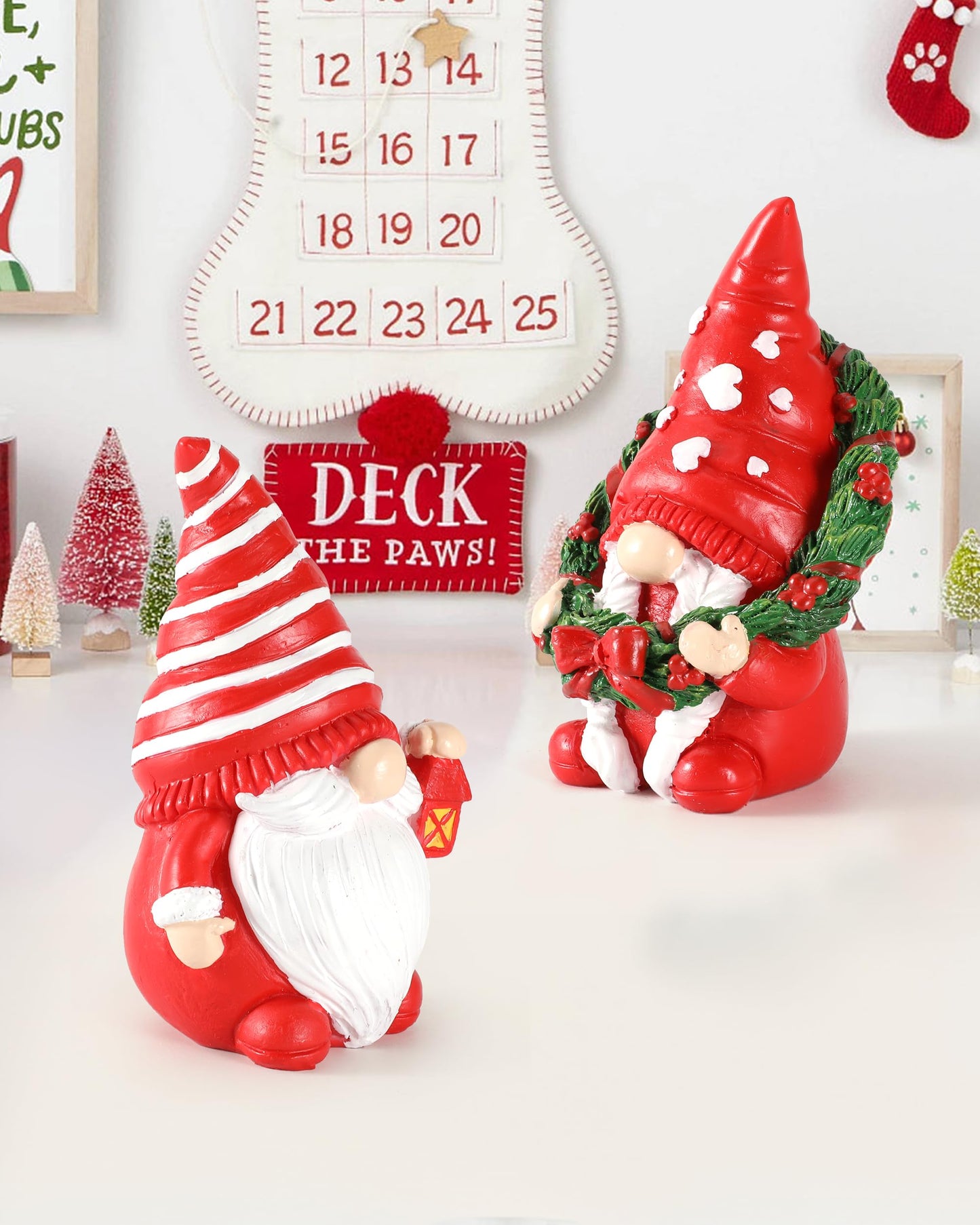 iStatue Set of 2 Resin Christmas Gnomes, 4.3'' Adorable Hand-Painted Tabletop Tomte Collectible Figurines Christmas Decorations for Home and Garden (Xmas)