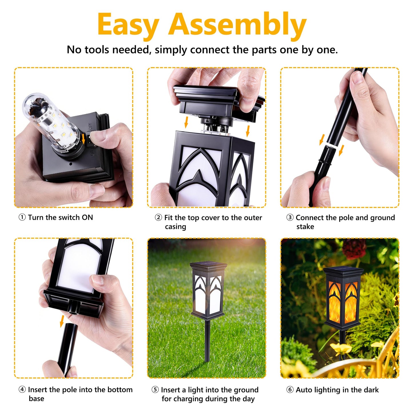 Jnaurb Solar Lights Outdoor, 6 Pack Solar Torch Light with Flickering Flame, Waterproof Garden Lights Outdoor Landscape Lighting, Flame Torches for Outside Patio Pathway Walkway Yard Lawn Decorations