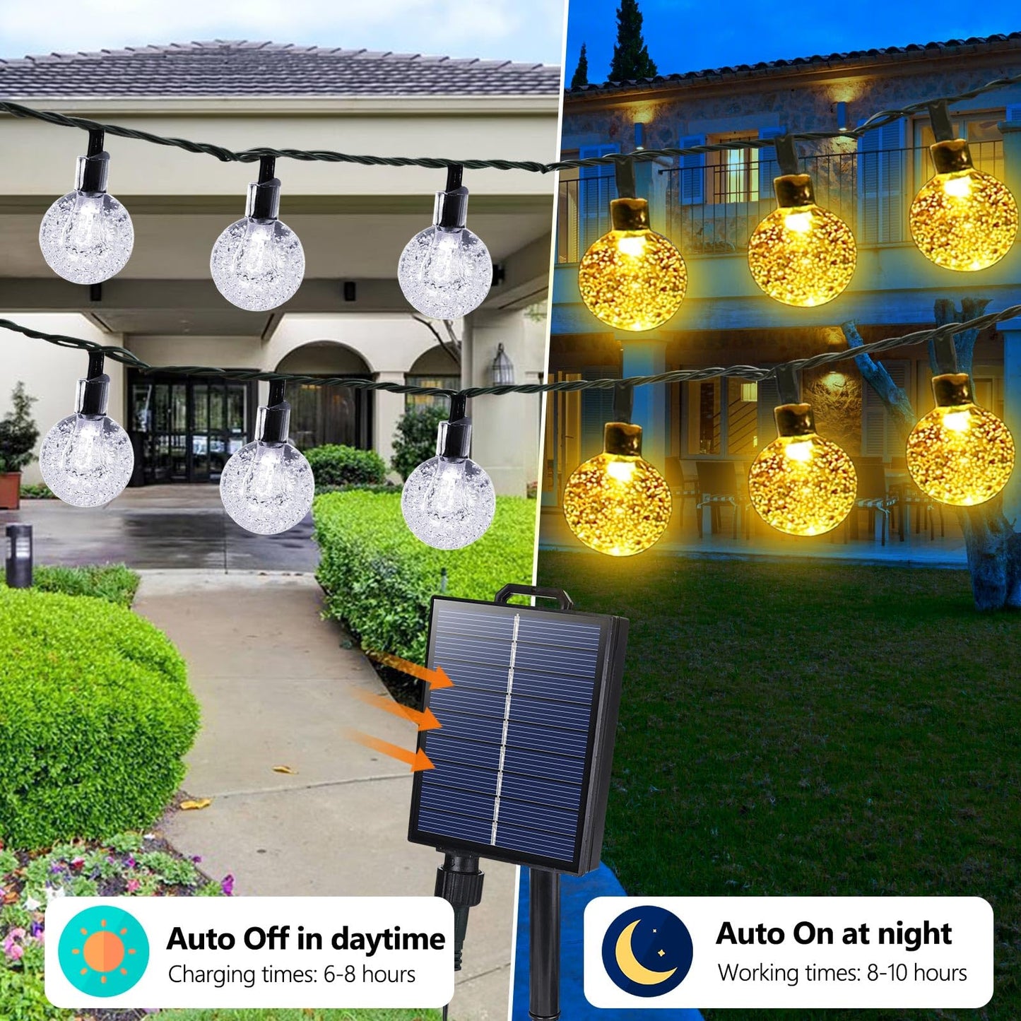 Joomer Solar String Lights Outdoor, 65FT 100LED Globe String Lights 8 Lighting Modes, Waterproof Solar Powered Patio Light for Garden Yard Porch Wedding Party Outdoor Decor (Warm White)
