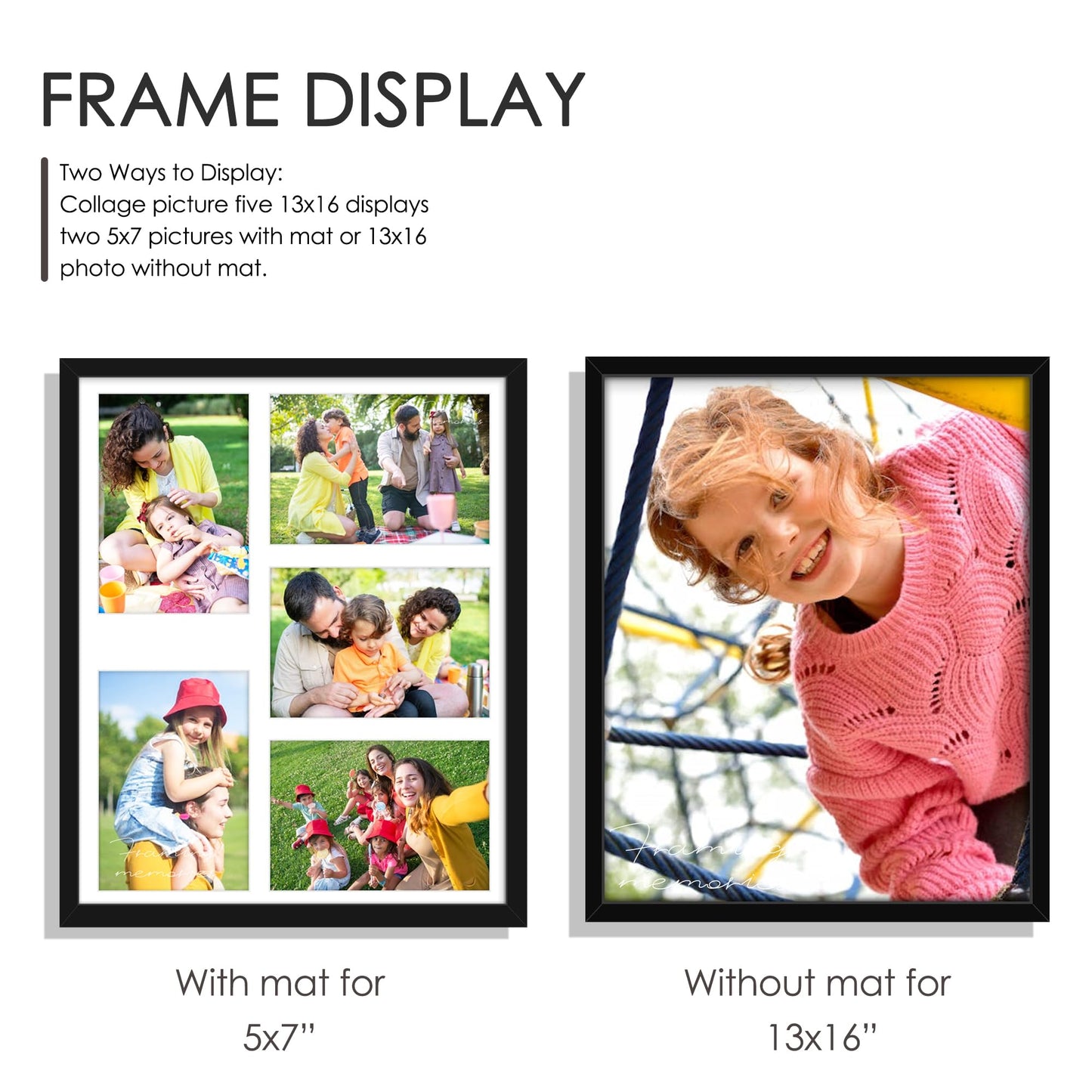 DUENPY 13x16 Picture Frame 5x7 Collage Picture Frame Displays Five 5x7 inch Photos Collage Wall Decor Wall Hanging Black