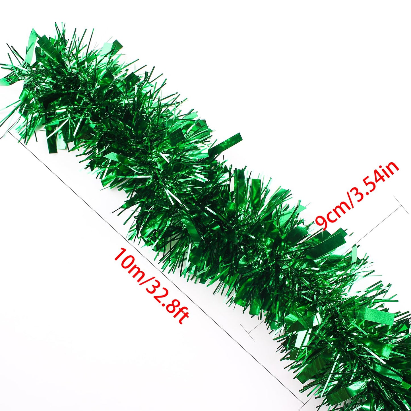 LZZYWYDTT 33FT Christmas Tinsel Garland,Green Shiny Metallic Foil Decorations for Parade Floats, Halloween, Christmas Tree, New Year Parties,Birthday Party,Indoor and Outdoor Disco Party Supplies
