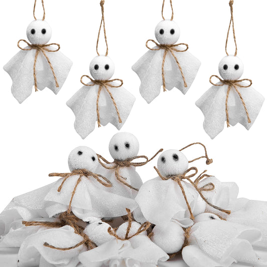 Watayo 16 Pcs Halloween Ghost Hanging Ornaments, 3 Inch Small Hanging Ghosts Tree Ornaments, Farmhouse Rustic Cloth Ghosts Hanging Decoration for Haunted House Party Yard Tree Decor
