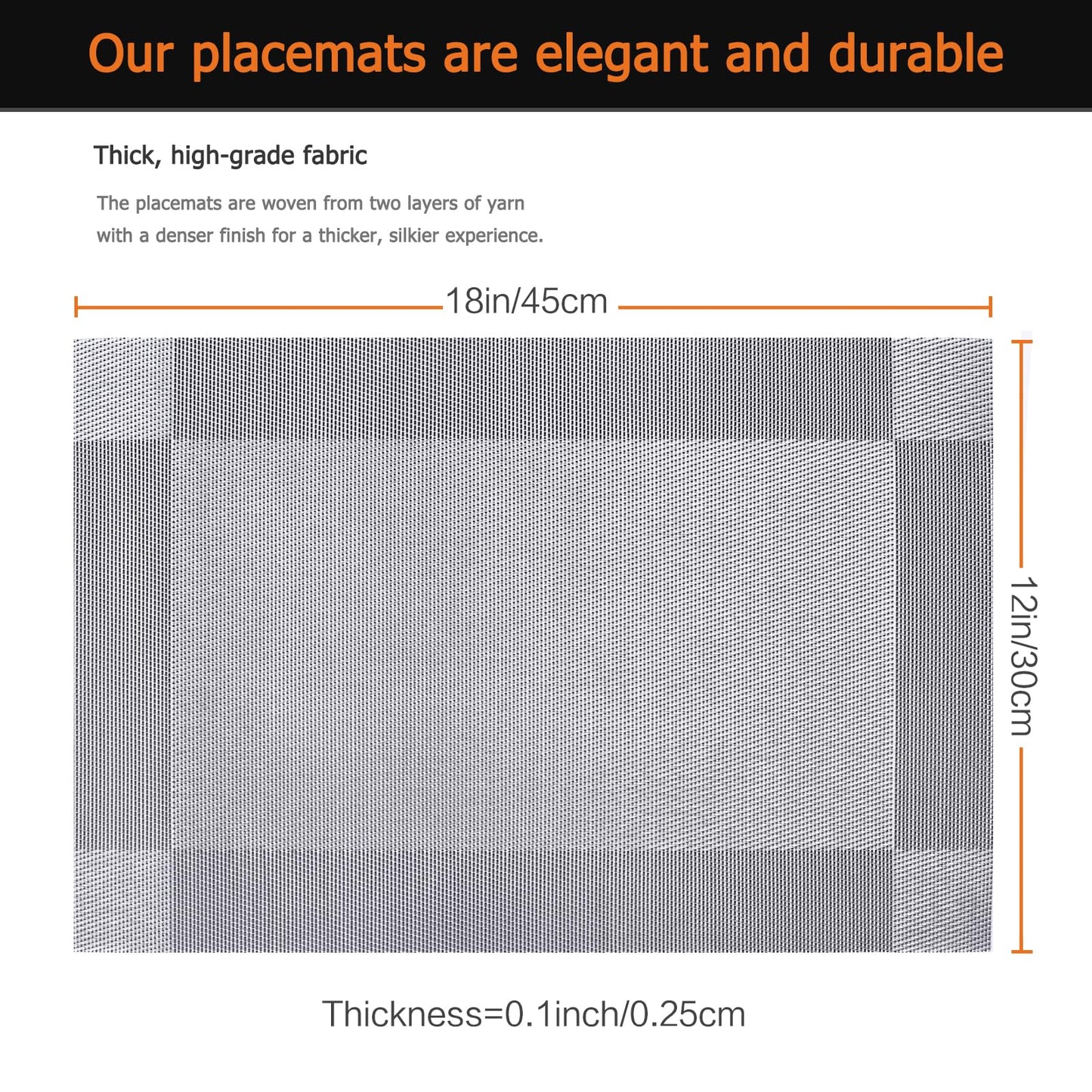 Uolr Placemats Set of 6 Washable&Wipeable Silver Place mats for Dining Table Kitchen Indoor Outdoor Table Mats Heat Resistant Non Slip Woven Vinyl Table Placemats (Grey，6PCS)