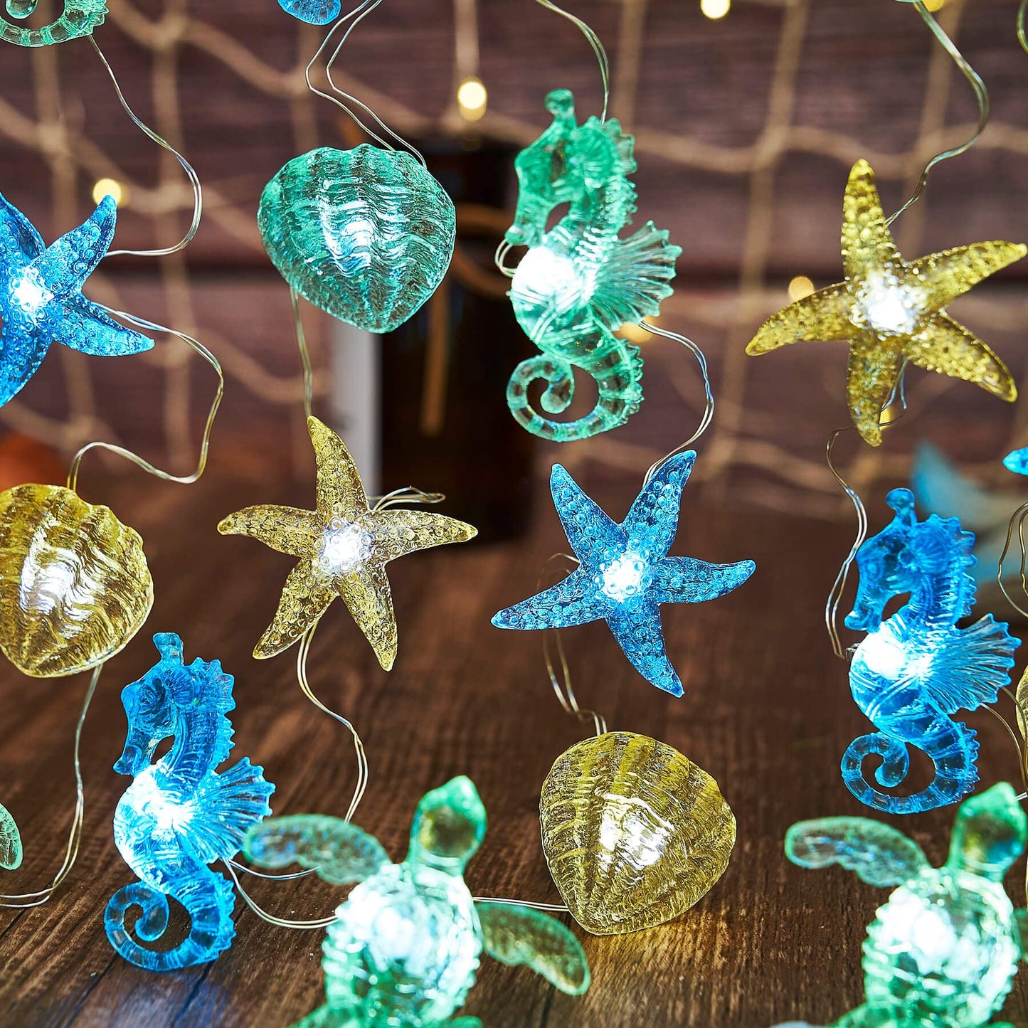 Belniak Nautical Theme Ocean Décor Beach Decorative String Lights Outdoor Seahorse Sea Turtle Starfish Shell Cute Marine Life Novelty Night Lights 30LED 10ft Battery Operated