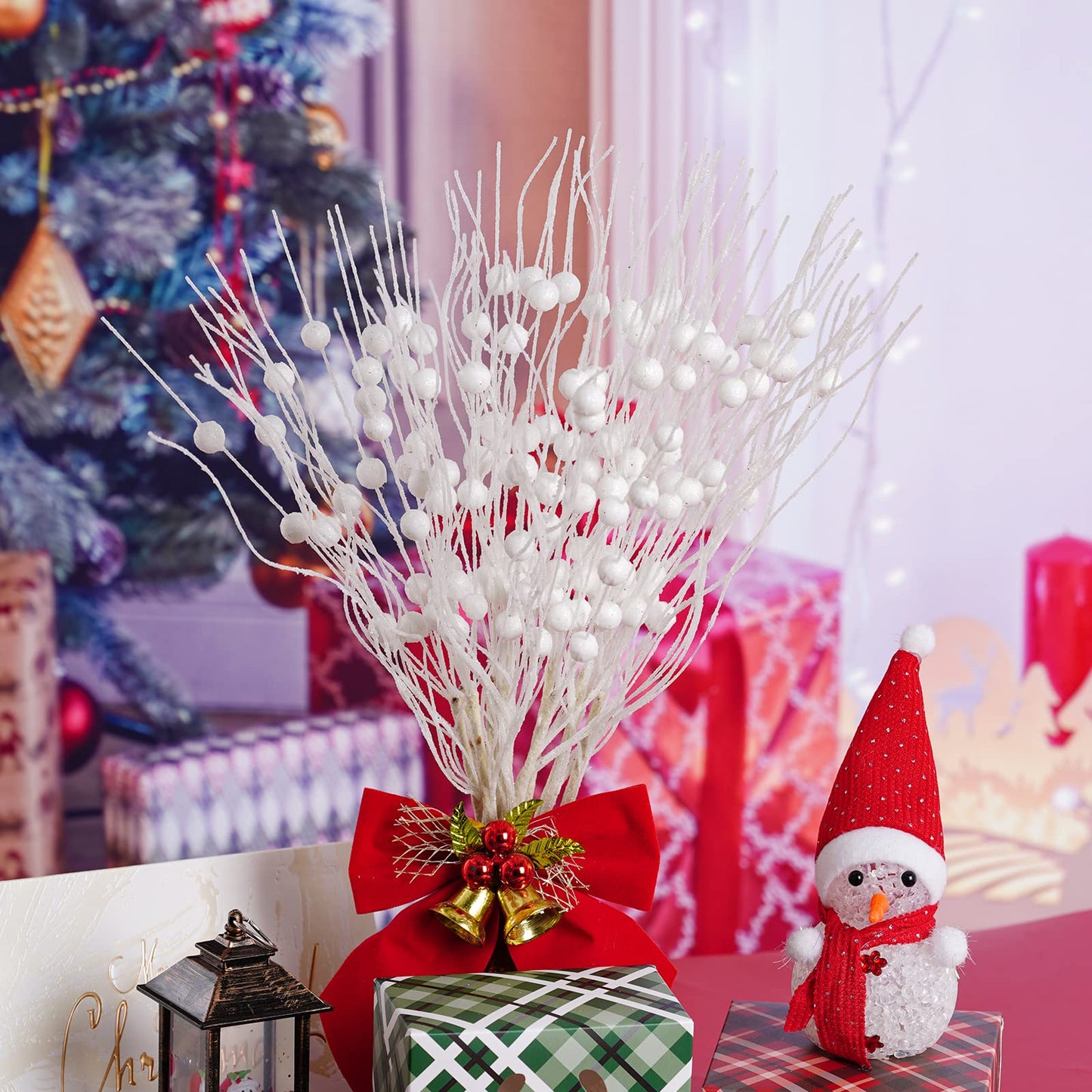 Jmkcoz 12 Pack Glitter Curly Christmas Spray Set White Wispy Willow Christmas Berry Picks Sprays Glittered Twigs Decor for Christmas Tree Topper Wreath Garland Bouquet Floral Arrangement (White)