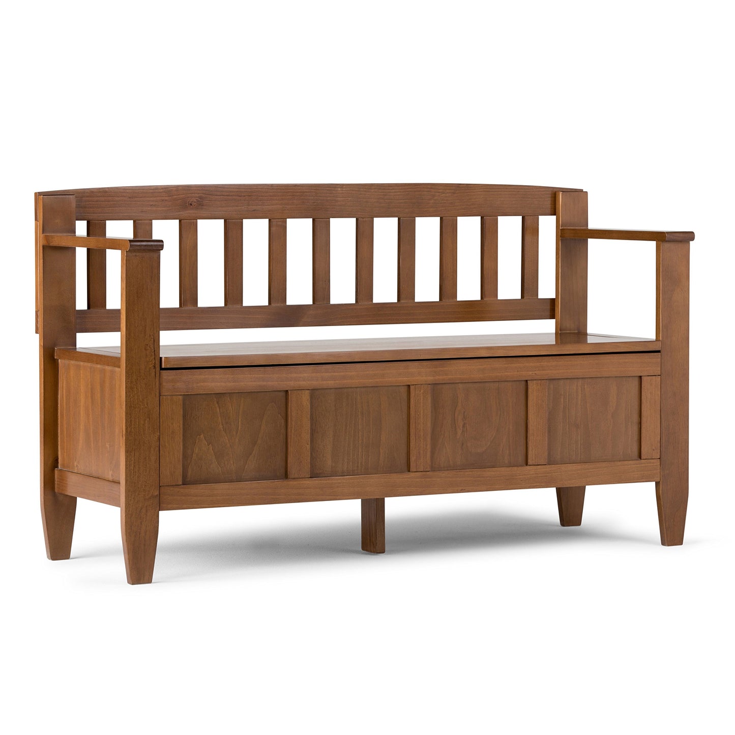 SIMPLIHOME Brooklyn Entryway Storage Bench - 48 inch Wide Solid Wood Hallway Bench in Medium Saddle Brown, Contemporary Mudroom Bench for Entry or Foyer with Lift-Up Lid and Spacious Hidden Storage