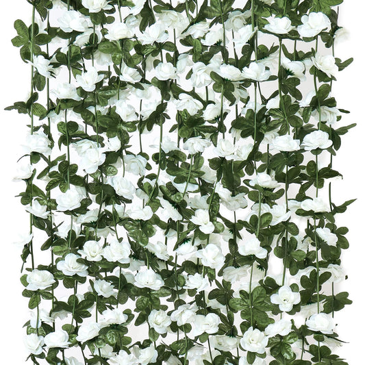 KHOYIME 9 Pack 72 FT Artificial Flower Garland, Fake White Roses Vines Silk Flowers Faux Plastic Outdoor Hanging Floral Ivy Garland Decoration for Wedding Arch Bedroom Home Wall Backdrop Room Decor