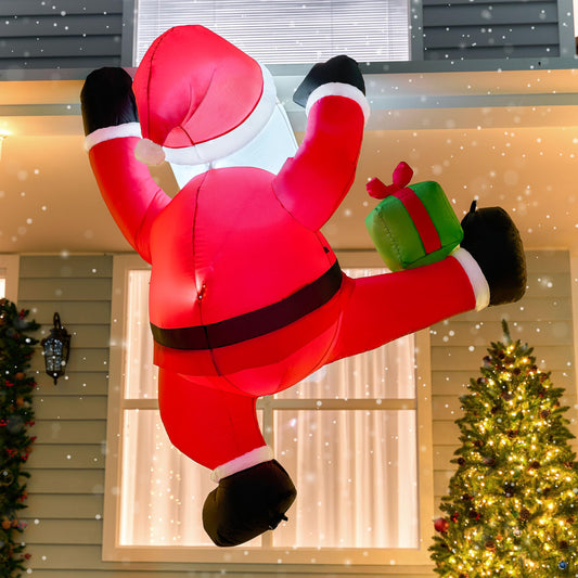 Joiedomi 6 FT Tall Christmas Inflatable Climbing Santa with Gift Box, Blow Up Hanging Santa with Build-in LED for Xmas Party, Outdoor, Yard, Garden, Lawn Decoration