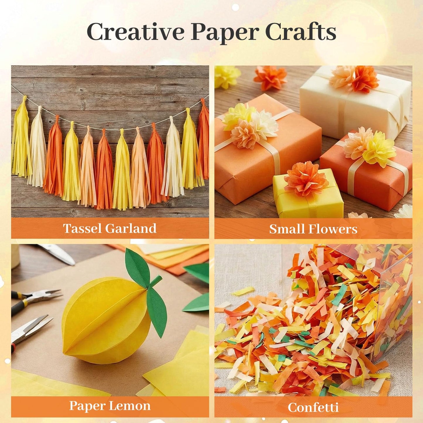 Koogel 112 Sheets Orange Tissue Paper, 20x14 Inch Yellow Tissue Paper for Gift Bags, Mother's Day DIY Crafts Gift Wrapping Decor