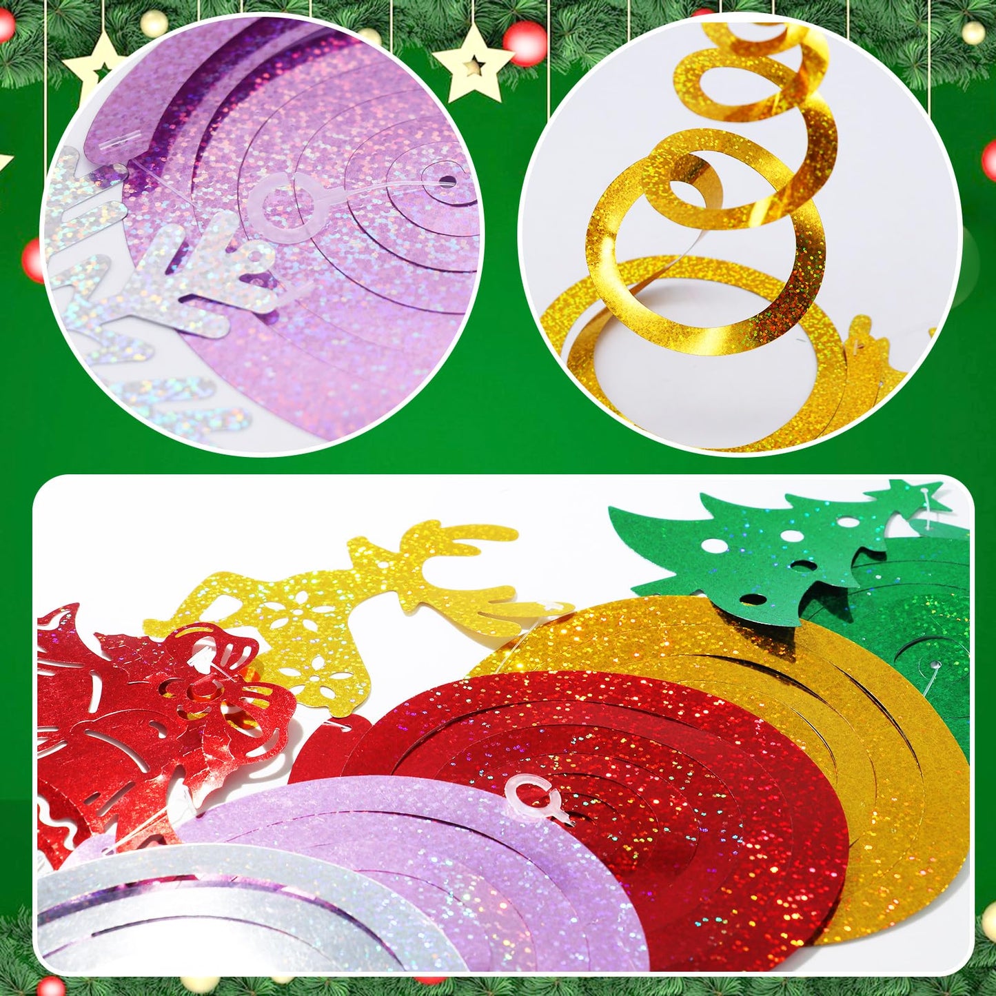 Christmas Hanging Swirls Decorations 30 Pack Sparkle Double Sided Red Green Party Merry Christmas Garland Foil Swirl Hanging Ceiling Ornaments Christmas Party Favors Xmas Holiday Party Decor Supplies