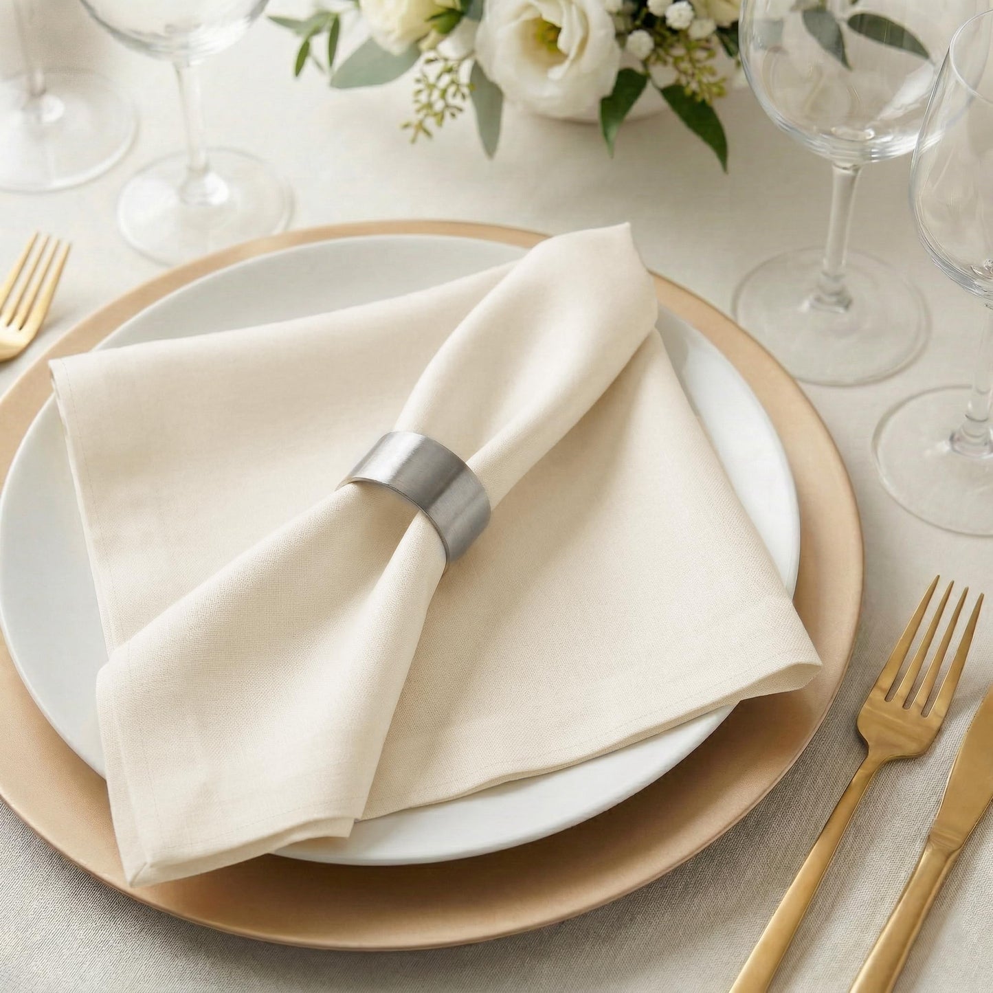 Palisa Almond Beige Polyester Cloth Dinner Napkins Pack of 12 | 18x18 Inch Reusable & Washable Table Linen Napkins for Everyday Use Wedding Parties Banquet & Hotel