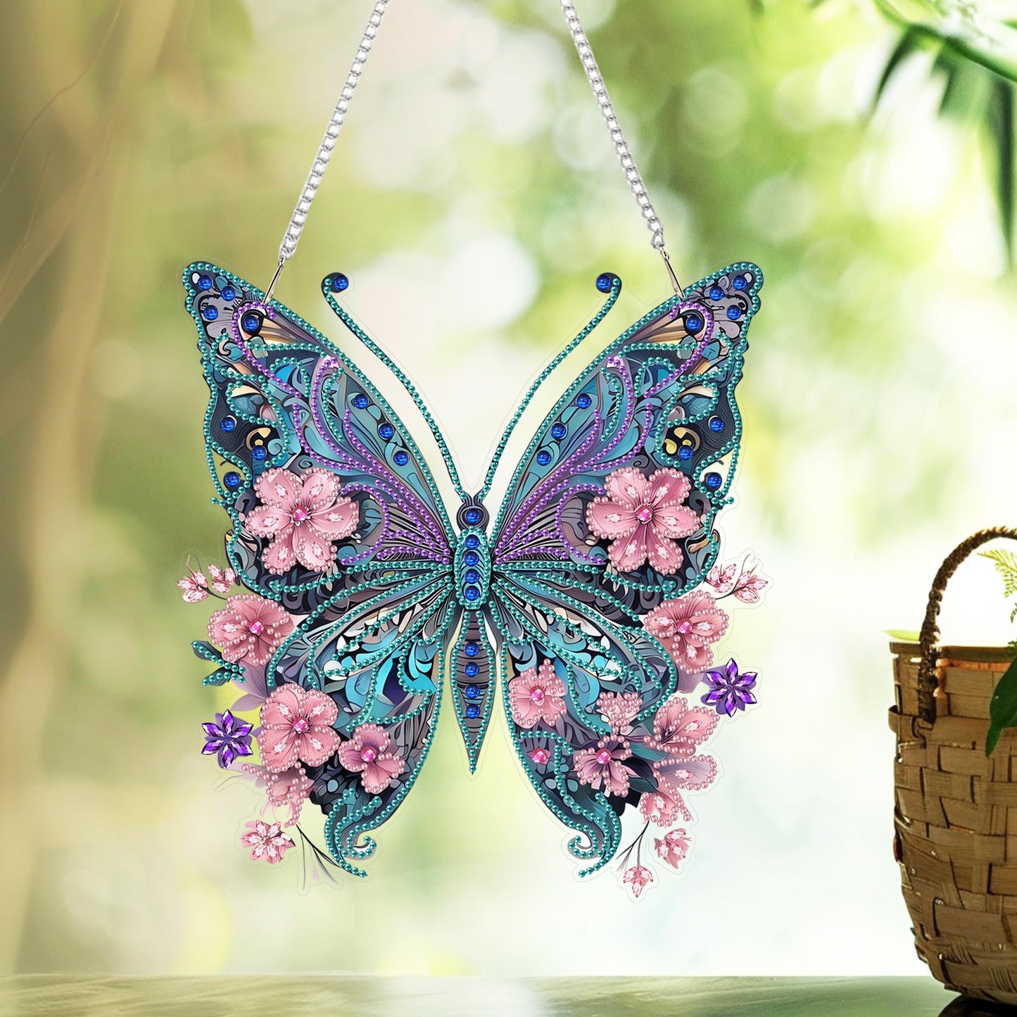 Nivvey DIY Hanging Diamond Art Pendant Painting Kit Butterfly, Special Crystal Gem Craft Painting Kit Ornament, Box Package,9.0x9.8inch
