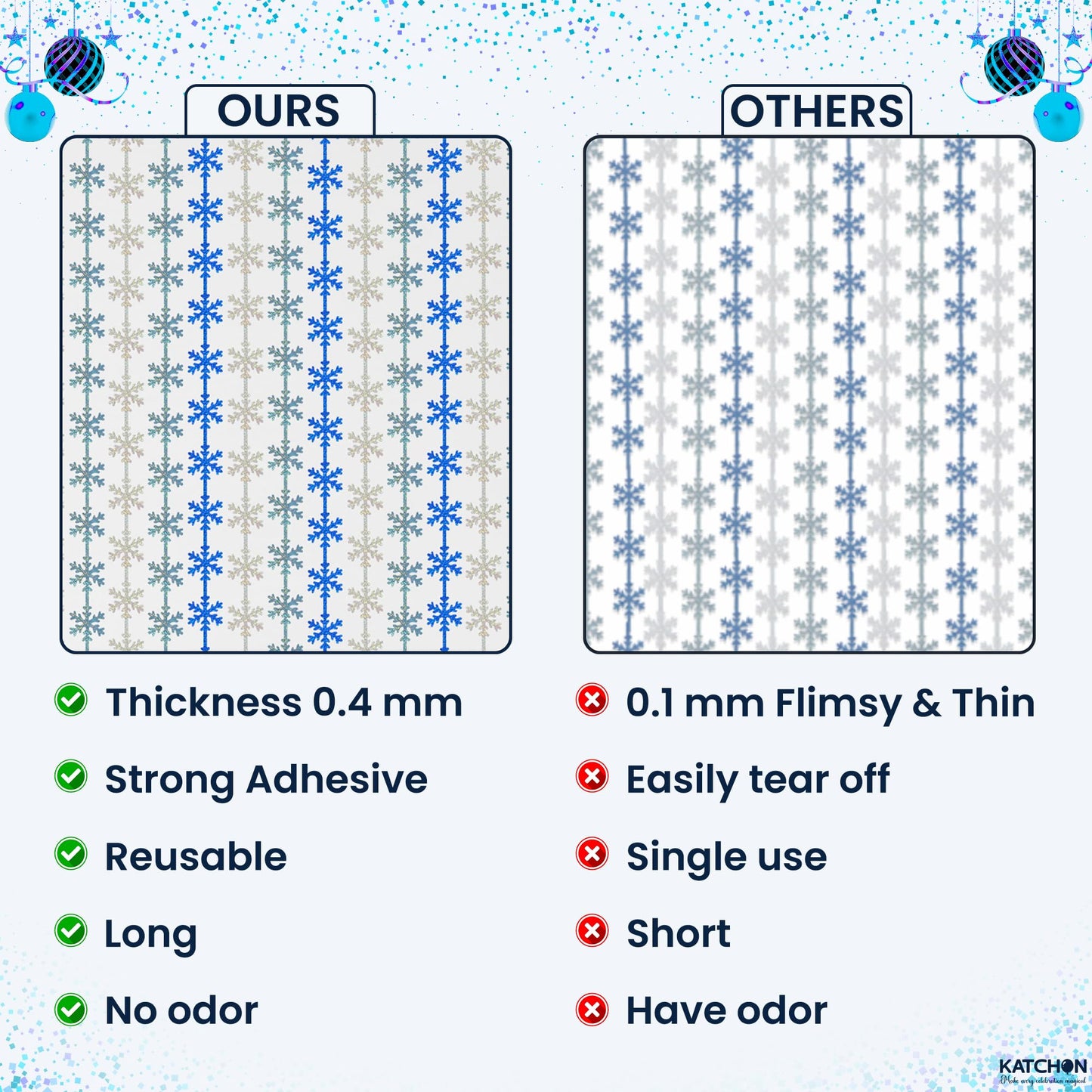 KatchOn, Blue Snowflake Fringe Curtain - Pack of 3 | Snowflake Tinsel Backdrop for Christmas Decorations Indoor | Christmas Foil Fringe Curtains | Snowflake Curtain for Snowflake Decorations