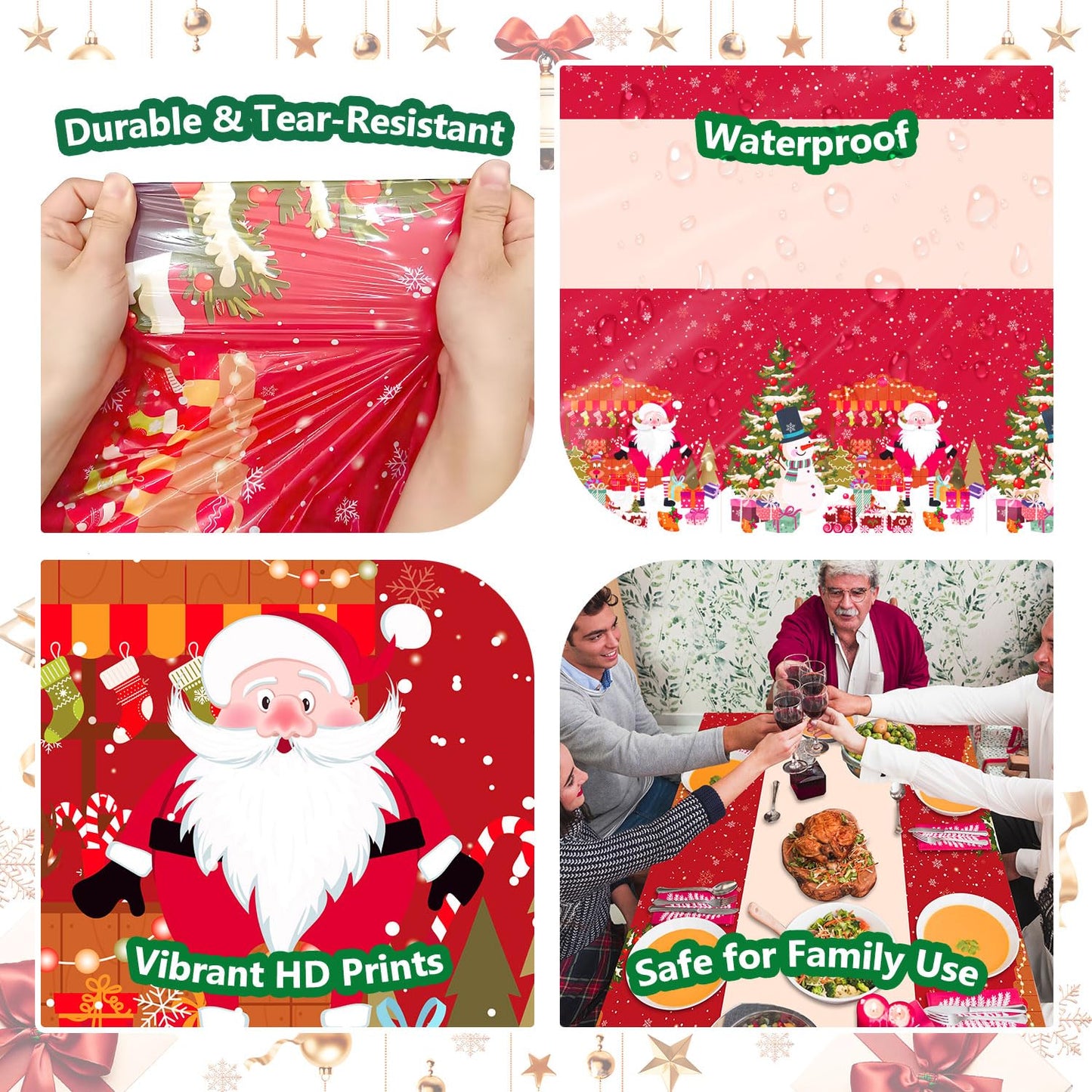 CartaChic Christmas Tablecloth Disposable 3 Pack – 54 x 108 Inch Red Plastic Christmas Snowman Table Cloth for Rectangle Tables，Xmas Decor Holiday Party Supplies