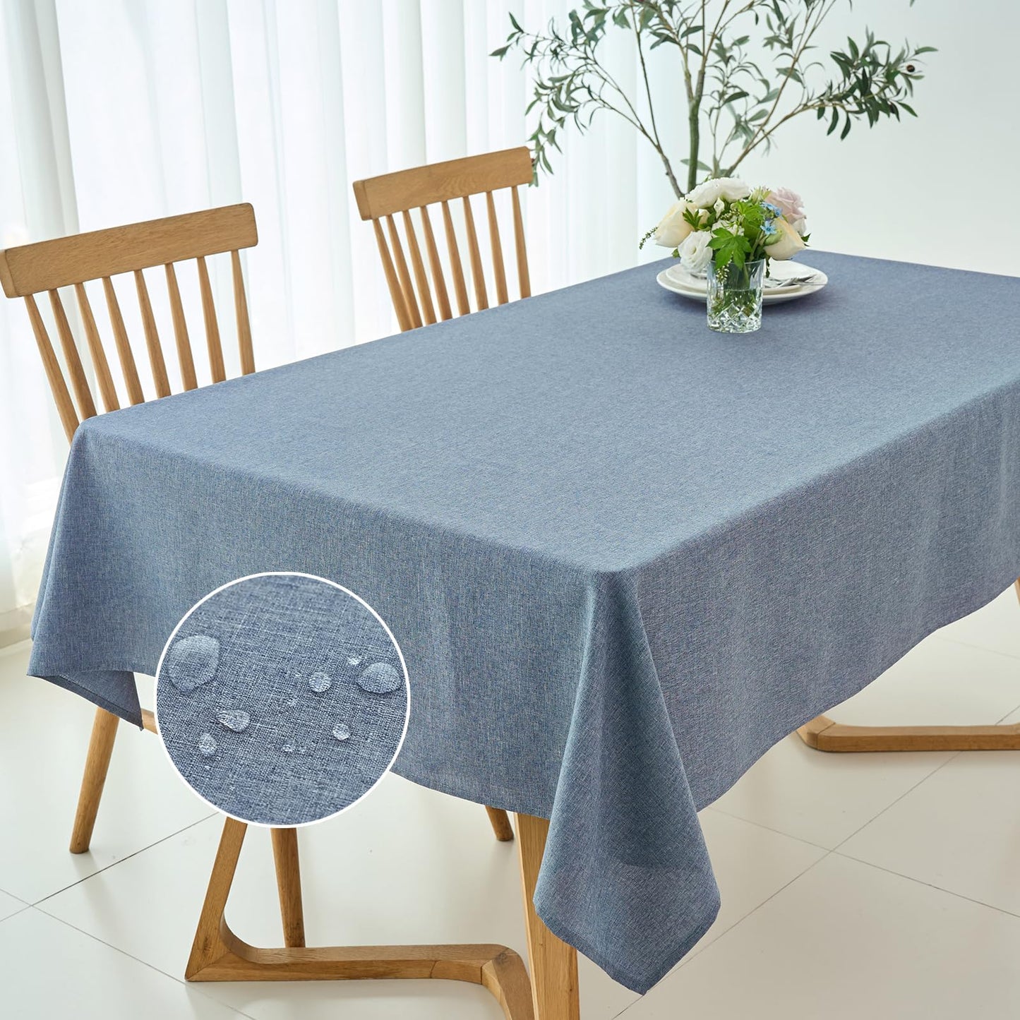 maxmill Rectangle Linen Textured Tablecloth Waterproof Spillproof Wrinkle Free Washable Fabric Table Cloth Kitchen Dining Tabletop Decoration Table Cover for Holiday Party, 52 x 70 Inch, Demin Blue