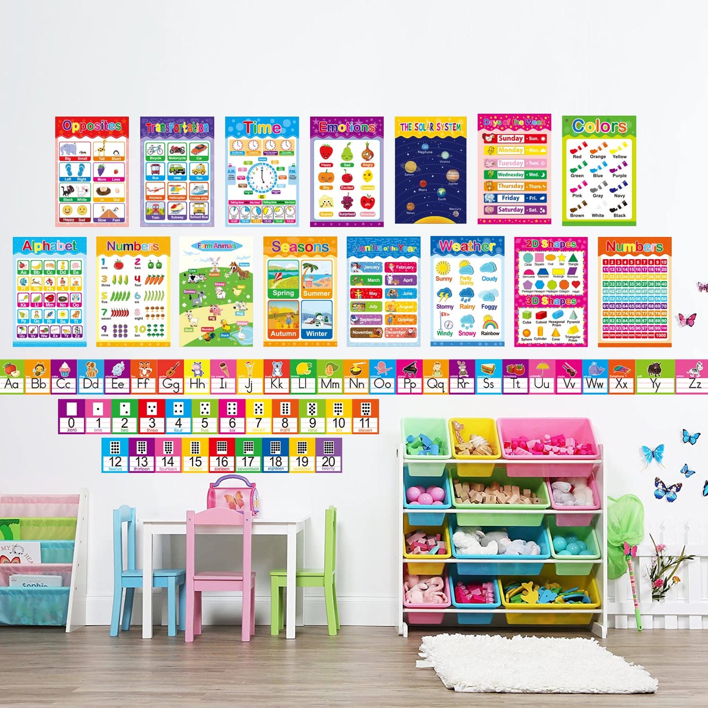 OUNENO Alphabet Line Bulletin Board Set ABC Number 0-20 Wall Decorations for Pre-School Kindergarten Elementary Classroom Nursery Homeschool