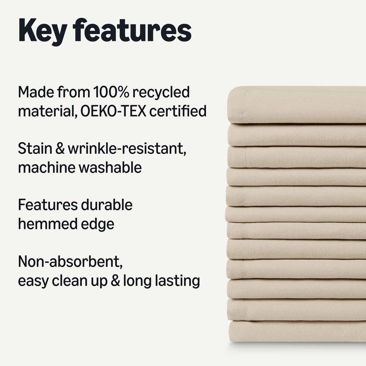 Amazon Basics Reusable Stain and Wrinkle Resistant Cloth Napkins, 17 x 17 inches, Beige, 12-Pack