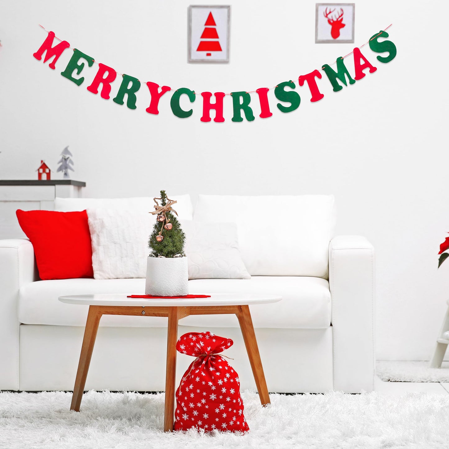 JSDJ Merry Christmas Banner Red Green Wool Felt Garland Christmas Decorations Indoor Happy Holiday Decorations Cute Hanging Decor for Mantel Fireplace Wall, Kids Bedroom, Living Room,Party Supplies