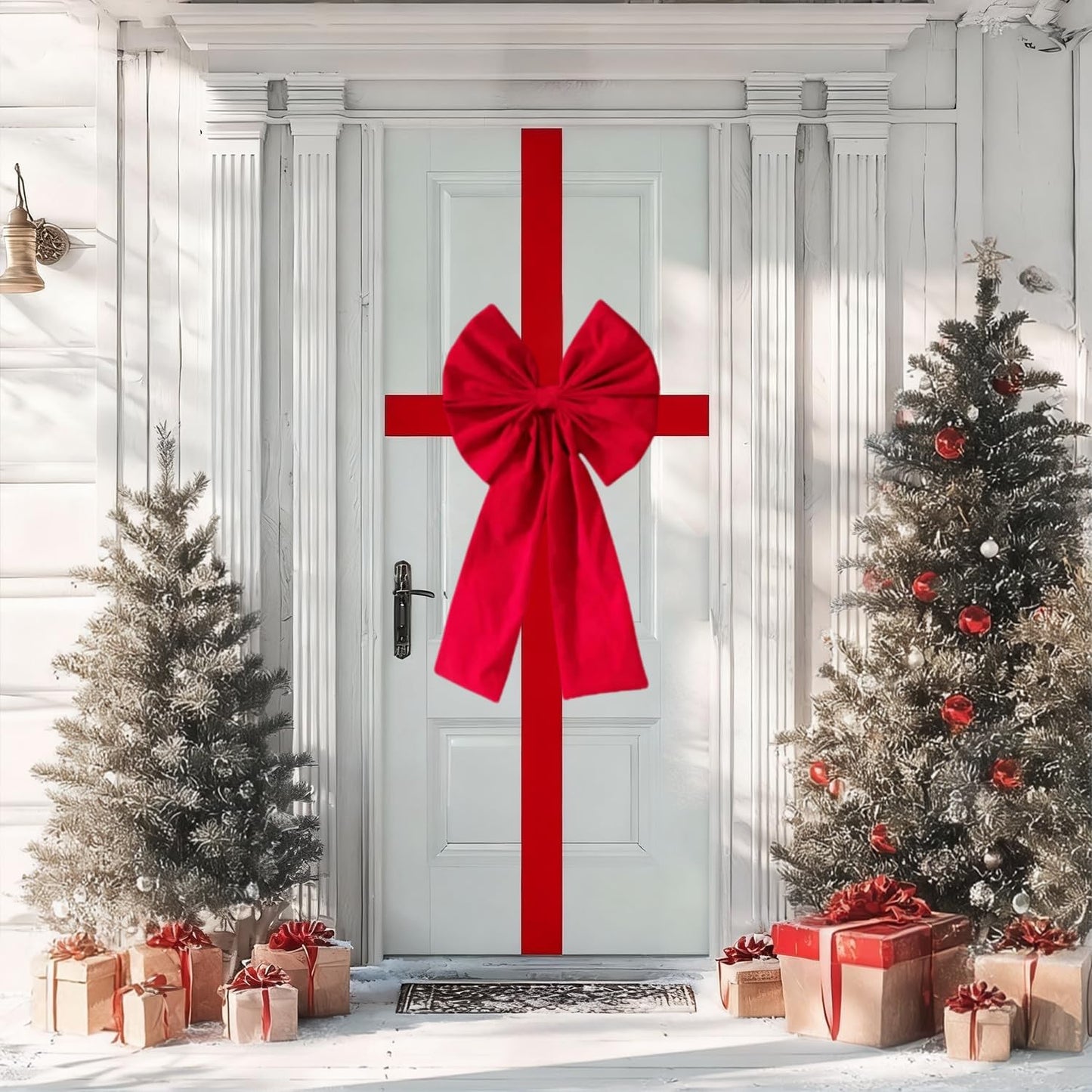 Meseey Large Christmas Red Velvet Door Ribbon Bows Gate Cabinet Wreath Bow Festival Wrapping Decorations for Christmas Tree Fireplace Home Front Door Party Supplies(Red Velvet)