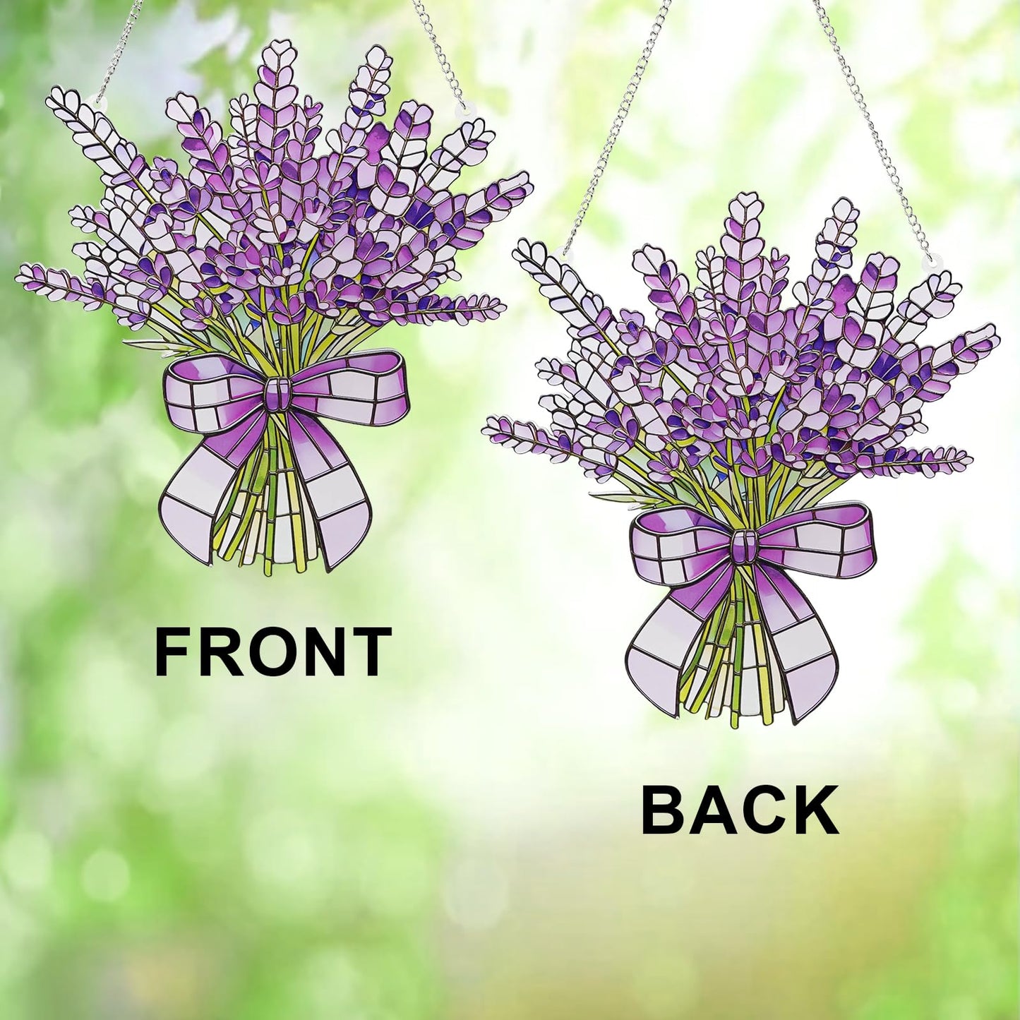 Lavender Flower Stained Glass Window Hanging Suncatchers Purple Lavender Ornament Indoor Wall Art Decor Floral Botanical Wall Hanging Decorations Gifts for Mom's Day
