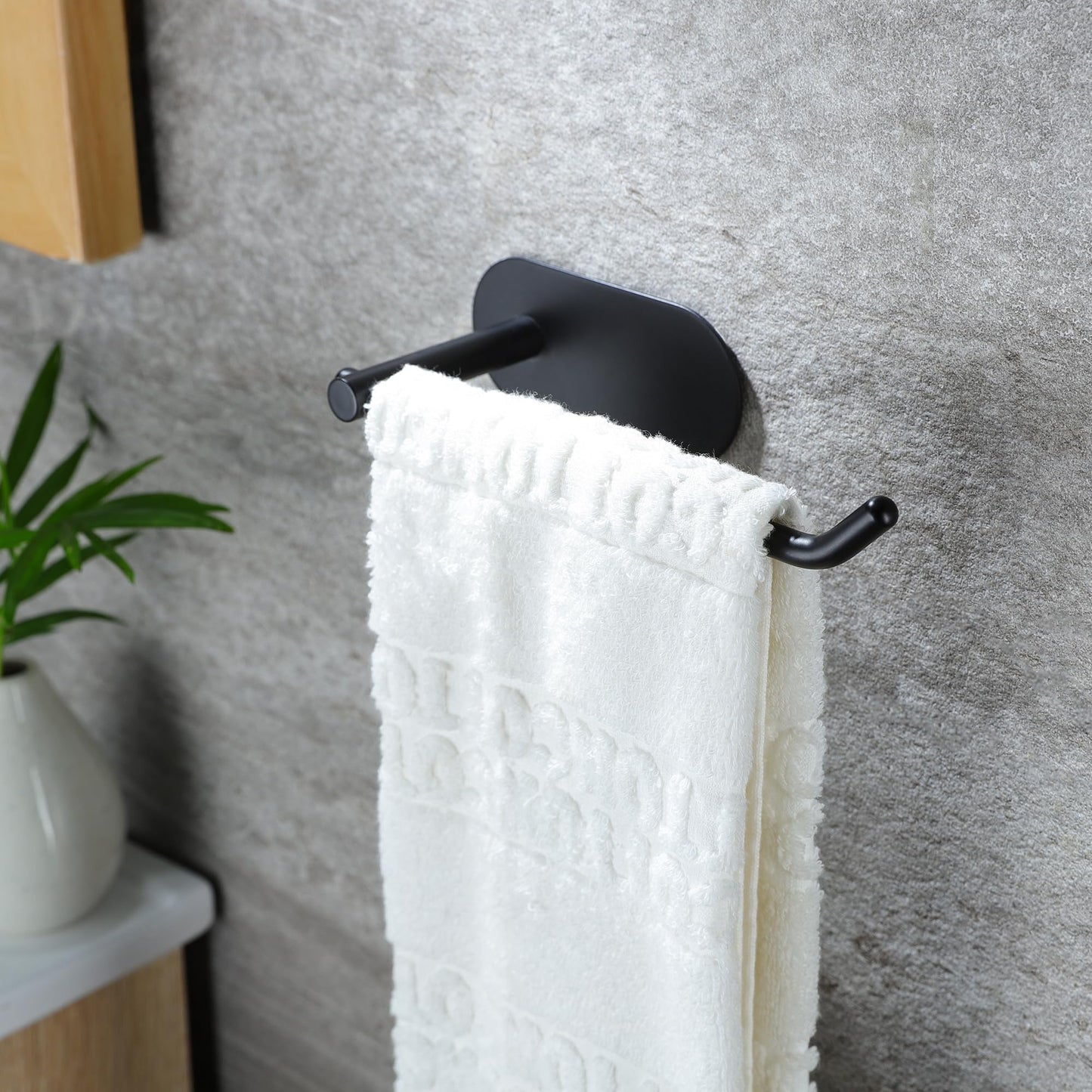 SUNTECH Hand Towel Holder - Black Towel Ring for Bathroom, Adhesive Towel Bar for Organizing Towels, 6 3/10 Inch Hand Towel Rack, Stainless Steel